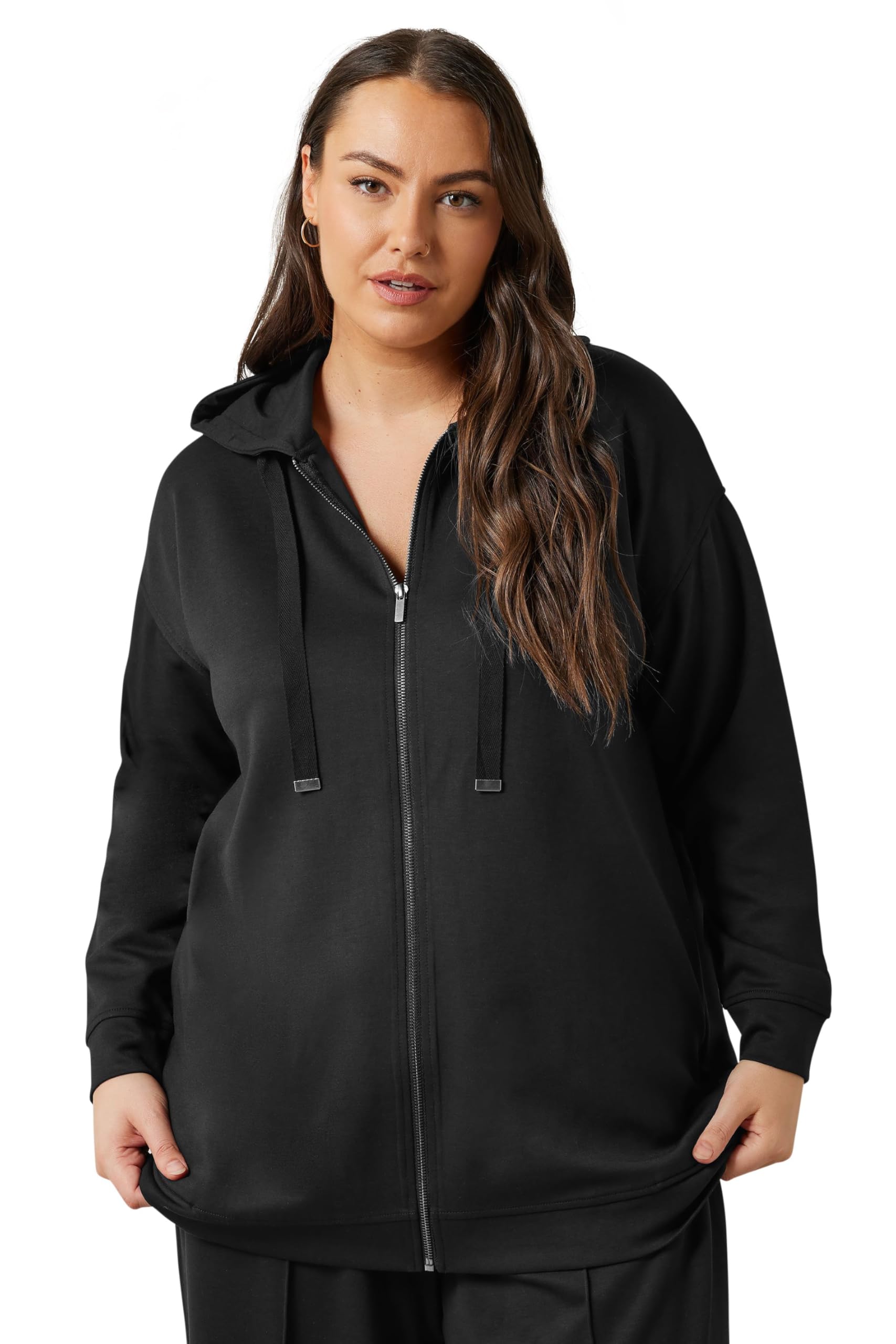 Evans Women's Black Zip Through Hoodie In | Size: 30-32
