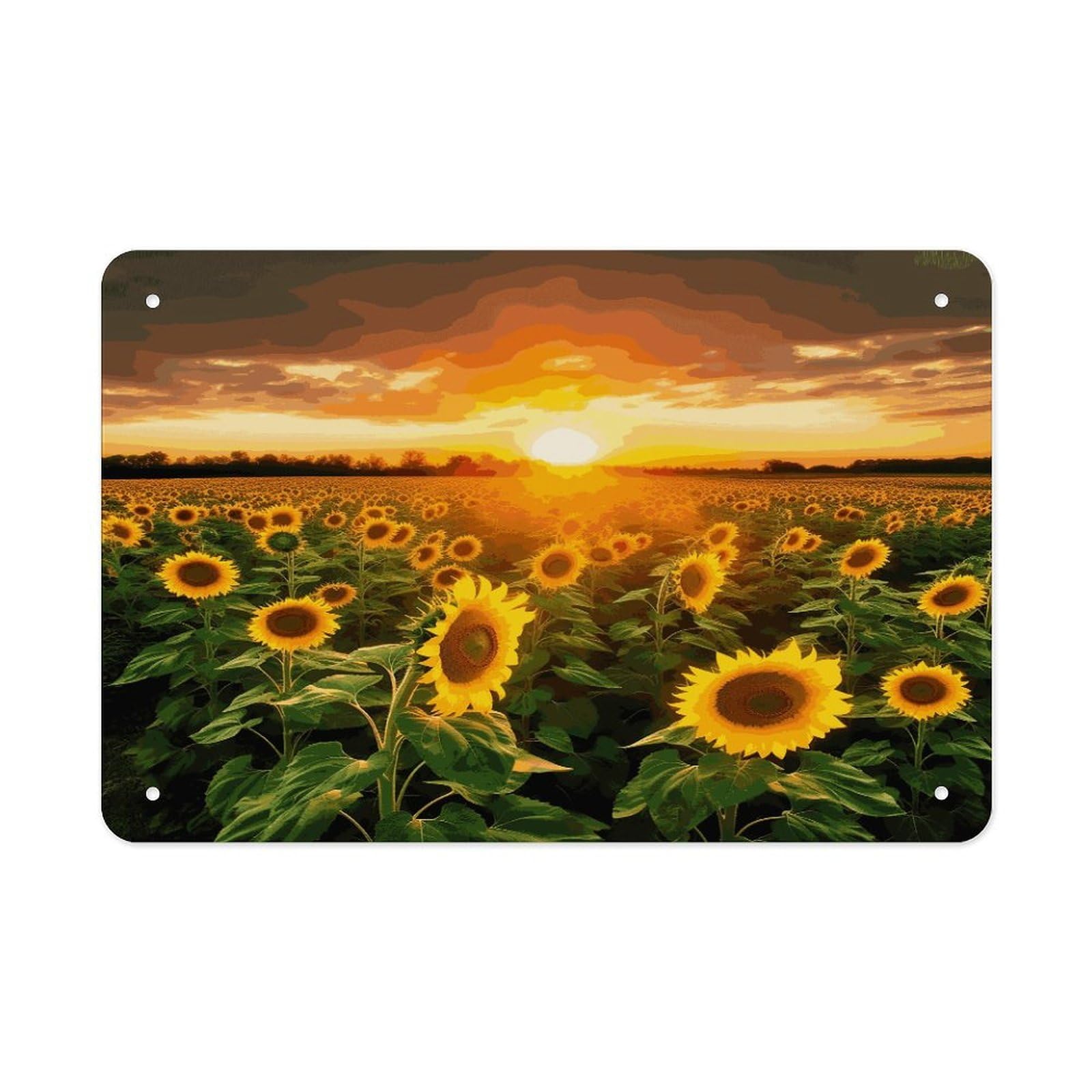 LDGSUPH Sunflower Field Sunset Metal Tin Sign Wall Art Prints Folded Edge Iron Sheet Painting with Holes for Wall Prints Decorative Picture Metal Signboard Decor Painting Wall Decor