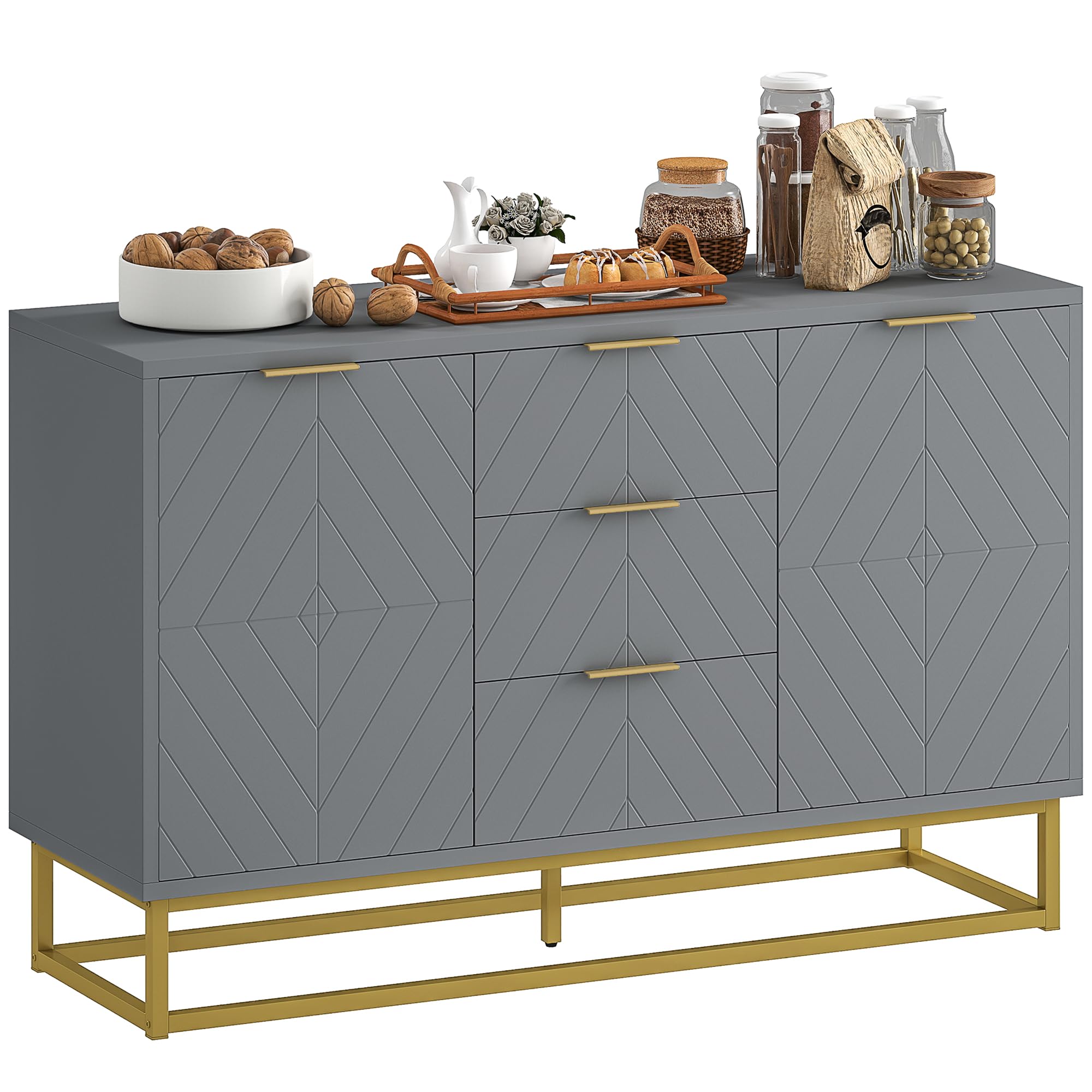HOMCOM Sideboard Storage Cabinet with Adjustable Shelves, Grey