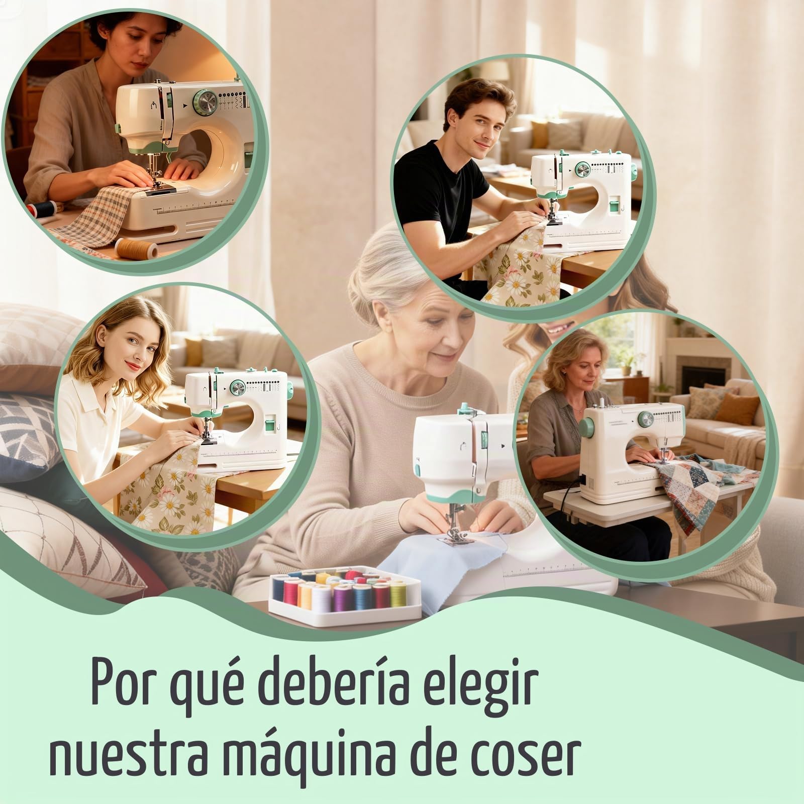 Máquina de Coser Compacta con 12 Programas de Puntadas, 2 Velocidades, Función de Retroceso & Pedal, Kit Básico de Costura Incluido, Ideal para el Hogar