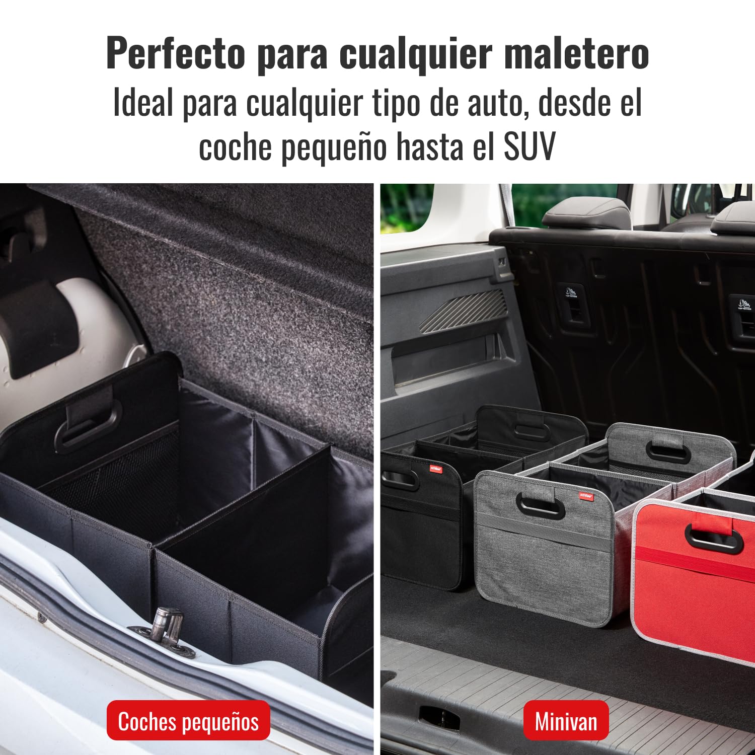 achilles Organizador de Maletero Coche – Caja Plegable XL con Bolsillo de Red – Compacta y Repele Agua – Ideal para Almacenaje Versátil – Accesorios Coche Interior – Negro – 50cm x 32cm x 27cm