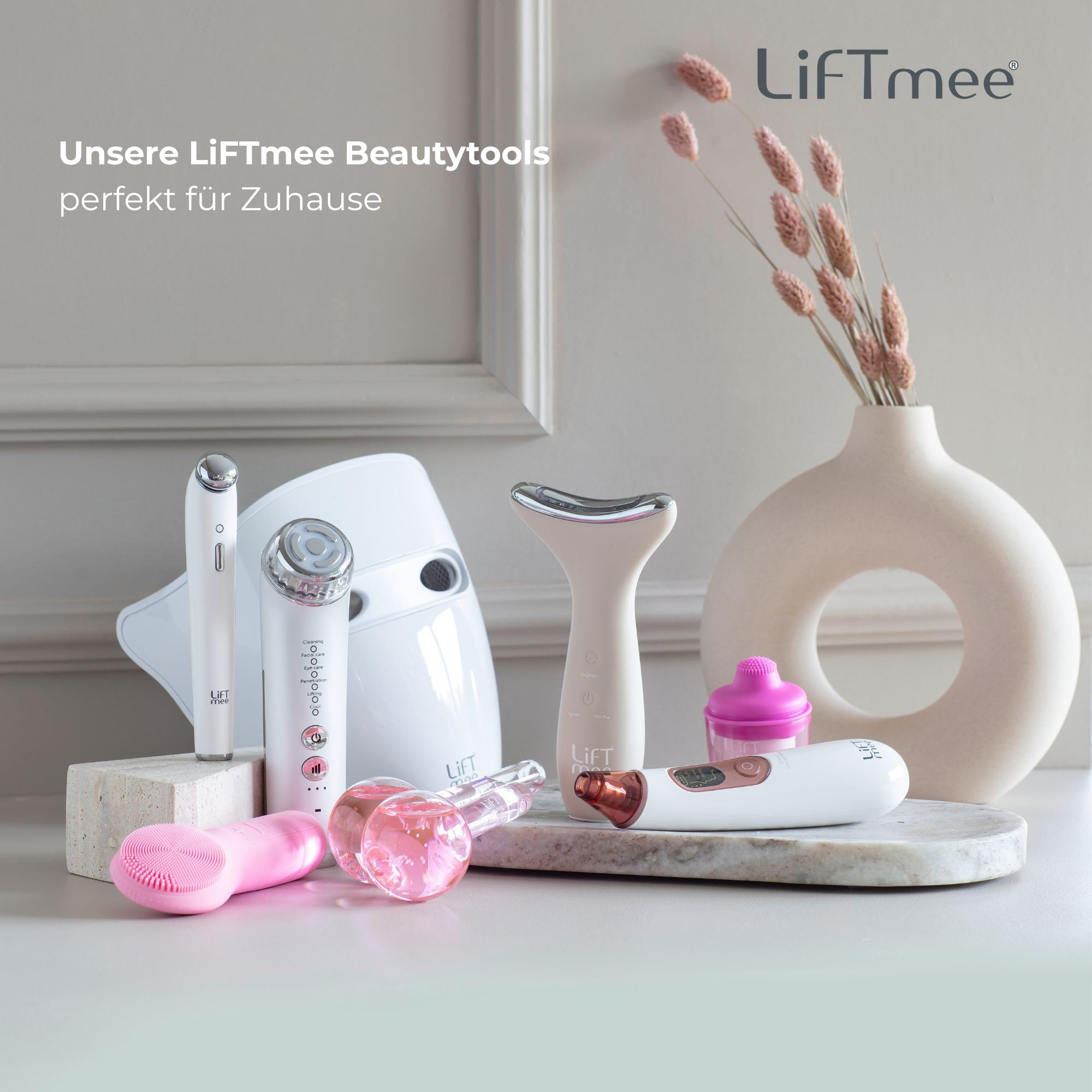 Dermaglow 3in1, Gesichts- und Körpermassagegerät mit 3 Pflegeprogrammen und 5 EMS-Intensitätsstufen, LED Lichtbehandlung Blau, Grün & Rotlicht zur Straffung, Aufhellung & Beruhigung der Haut