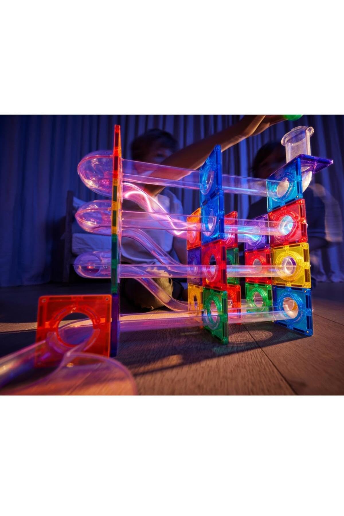 Kugelbahn-Lichteffekt-Bausatz in Knallfarben 100 Teile, langlebiges Magnetspielzeug mit Licht, Robustes Lernspielzeug, erweiterbare Sets, für Kinder ab 3 Jahren