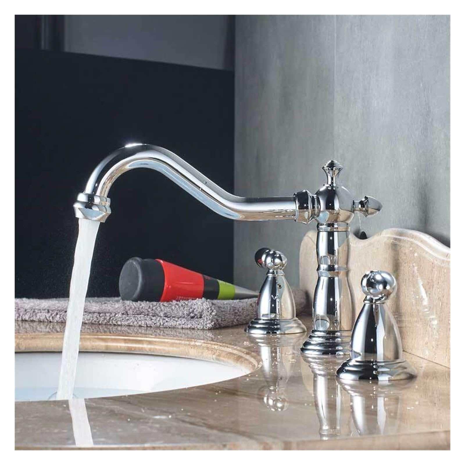 Wdsopk Cromo Bathroom Sink Faucet With Hot And Cold Water Mixer For 3-Hole Installation ( A)