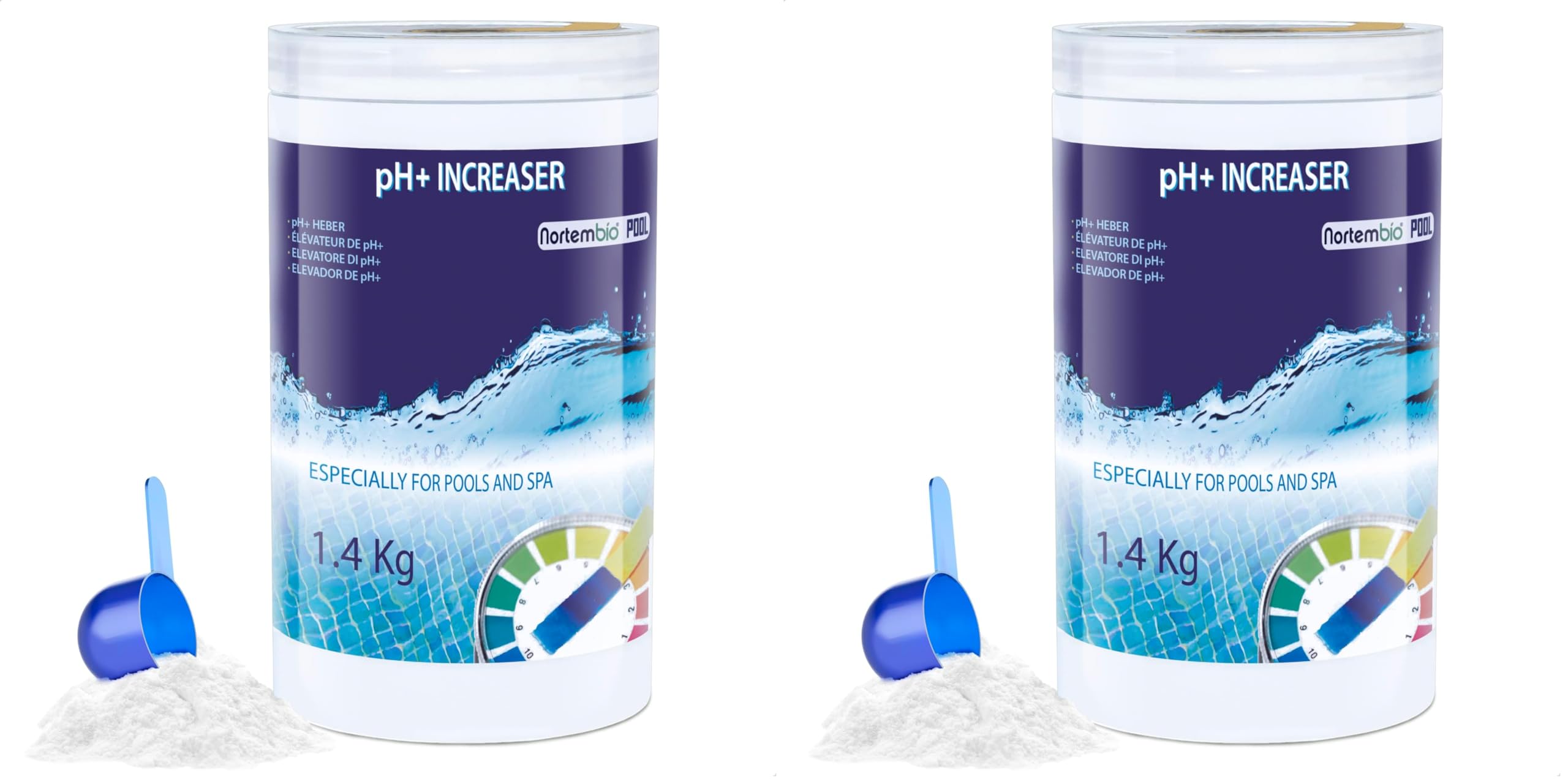 Nortembio Pool pH+ Plus 1,4 Kg, Élévateur Naturel du pH pour Piscine et Spa, Améliore la Qualité de l'eau, Correcteur pH, Bénéfique pour la Santé. (Lot de 2)