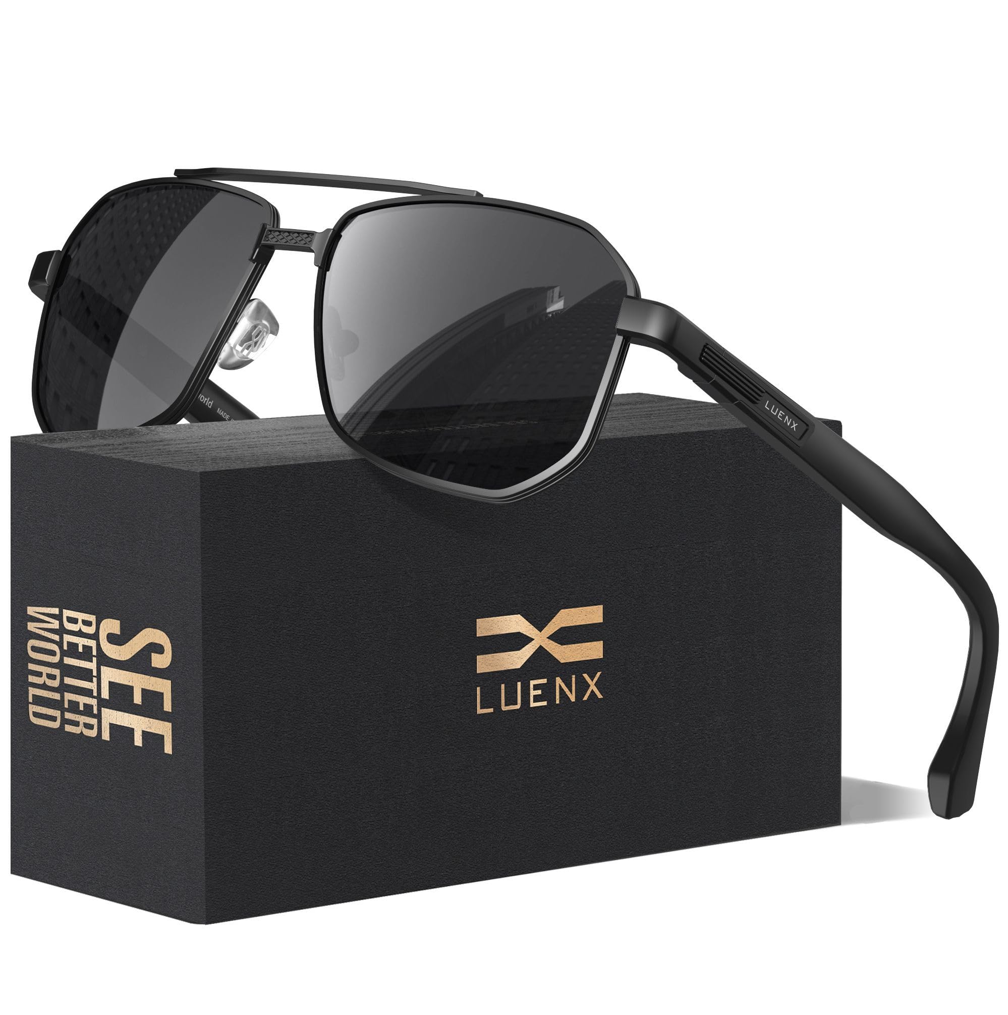 Men's Aviator Sunglasses Square Polarized Polygon Driving Shades UV 400 Protection