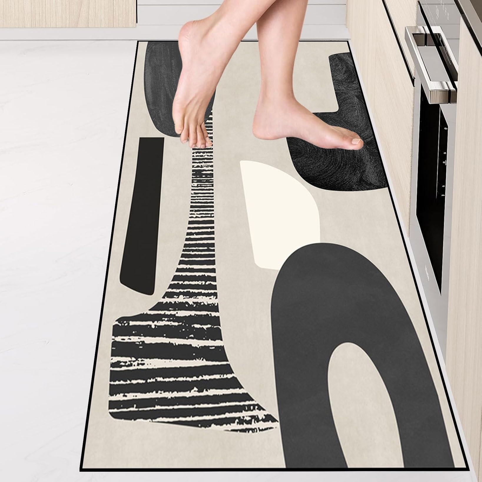 Alfombra cocina antideslizante lavable de pelo corto suave y motivo geométrico moderno de 65x160