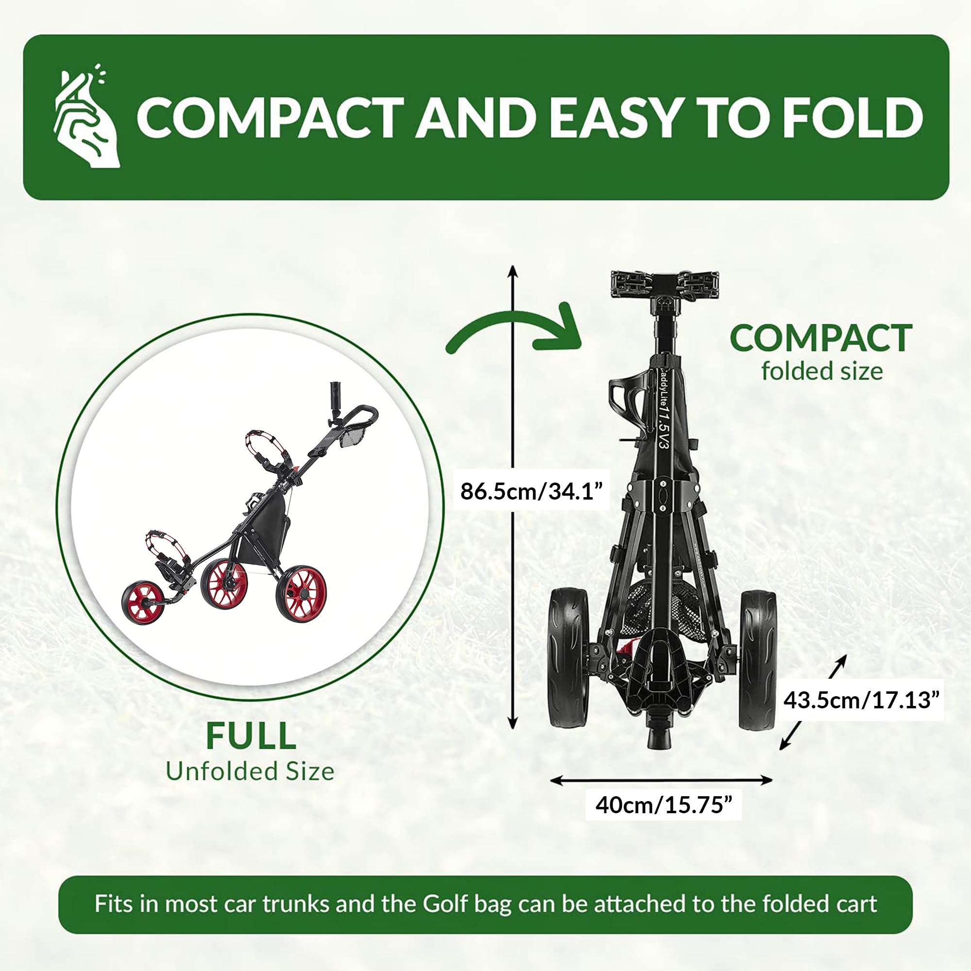 Caddytek CaddyLite 11.5 V3 3 Wheel Golf Push Cart Lightweight Easy Fold