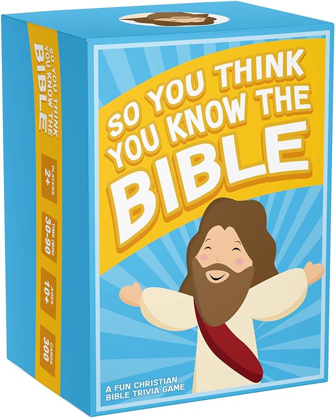 Bible trivia game box with question cards