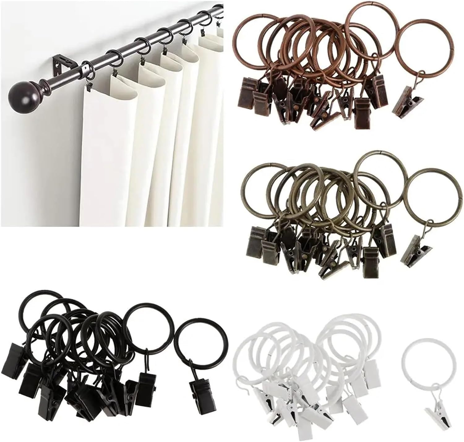 Versatile 50Pcs Curtain Rings Made of Coated with Clips for Bathroom Living Room Decor(Bronze 32mm)