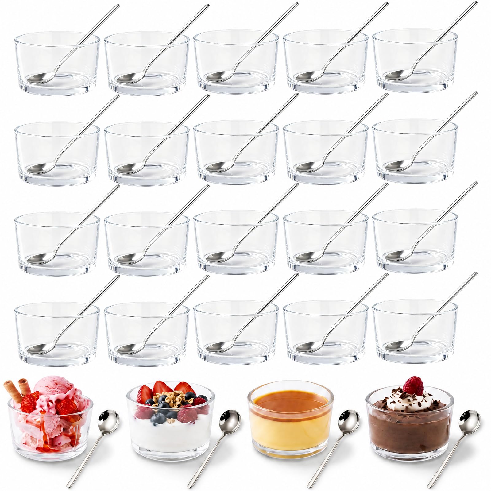 Photo 1 of LemonRoad Small Glass Dessert Bowls with Spoons (24 Pack)
