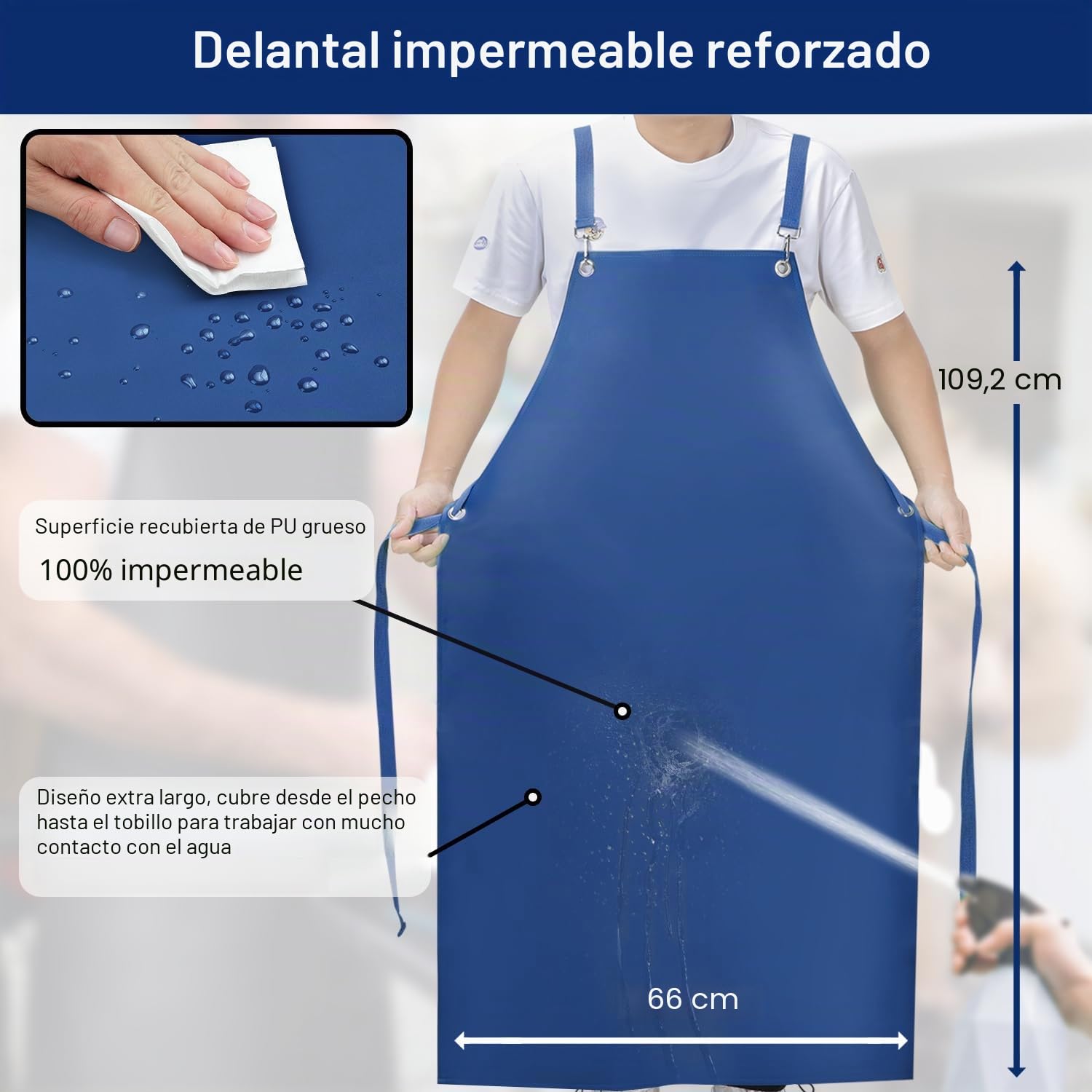 SHEOMERN Delantales impermeables de goma sintética para lavavajillas, delantal de carnicero resistente, delantal ajustable con espalda cruzada para lavavajillas