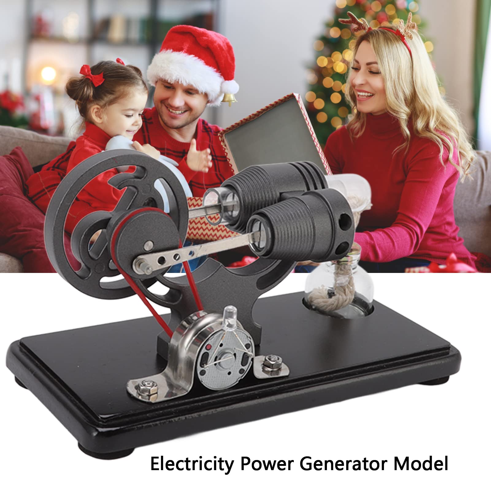 Kit generatore di elettricità motore Stirling Lega di zinco grigia Acciaio inossidabile Base in legno di vetro Uscita da 3,0 V a 5,0 V Alcol al 95% Carburante Esperimento