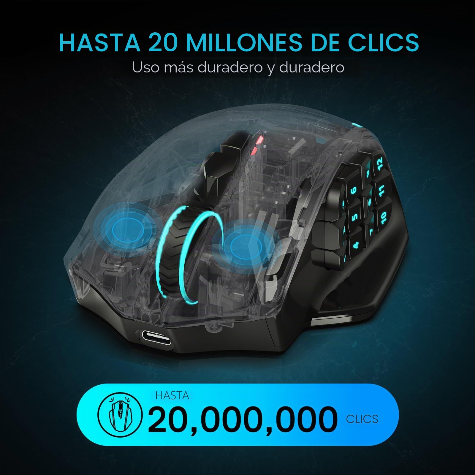 Redragon M913 MAX Ratón Gaming MMO Inalámbrico 26000 dpi | 16 Botones Programables BT 2.4G Conexión Software Enlaces Teclas Ajustables