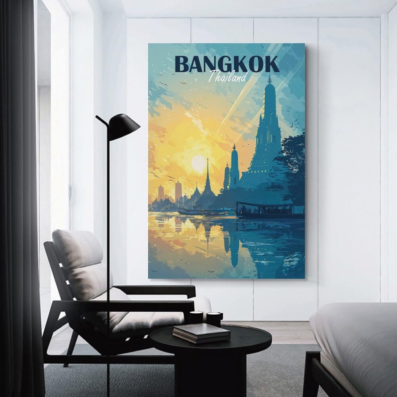 Junmoney Bangkok Thailand Travel Canvas Wall Picture 24x36inch(60x90cm), for Picture Wall Styling in Lounge Or Bedroom, Decorative Artwork with Flexible Styling