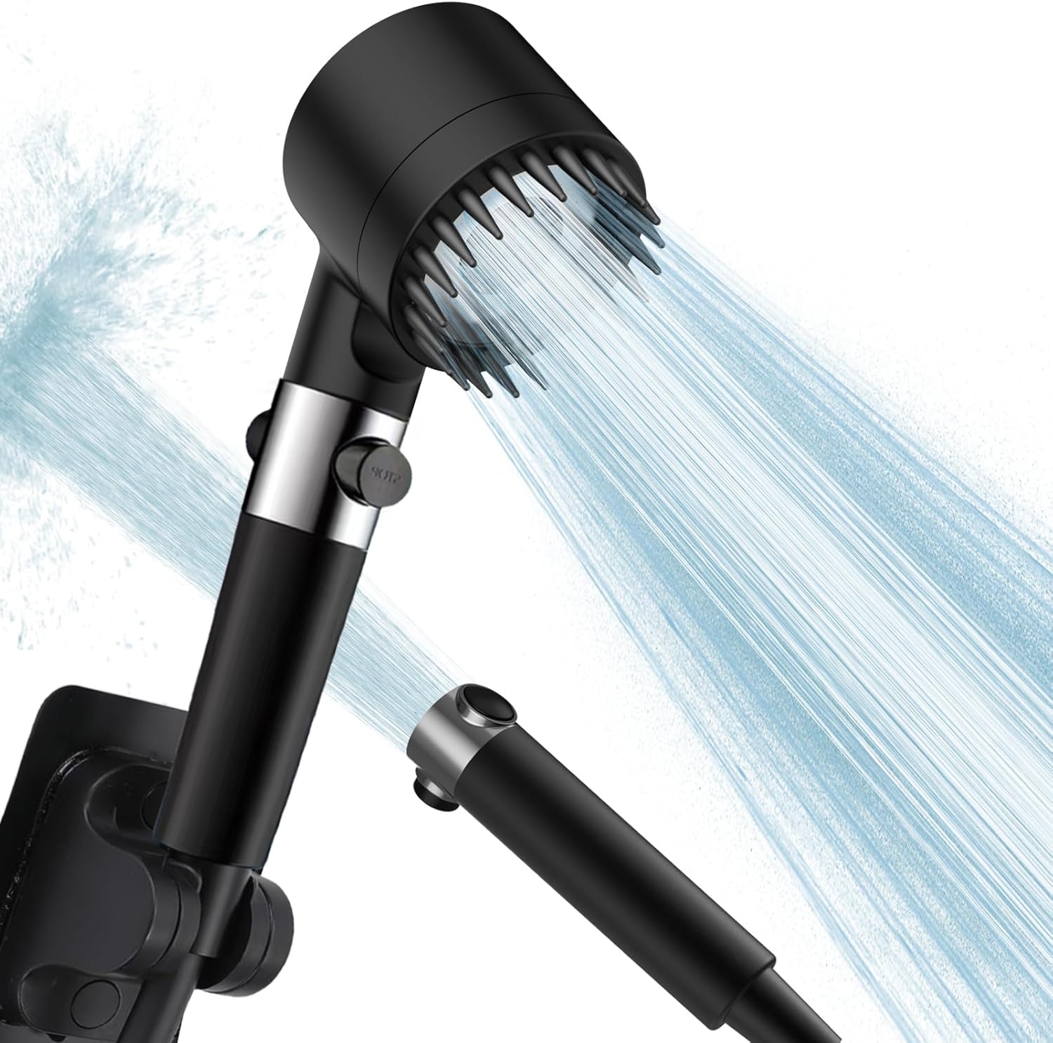 Duschkopf mit Filter, Hochdruck Handbrause mit Schlauch, 4 Strahlarten Duschkopf Wassersparend mit Filtration, shower head für Hartes Wasser,Rest-Chlor,Bakterien, Schwermetall, schwarz