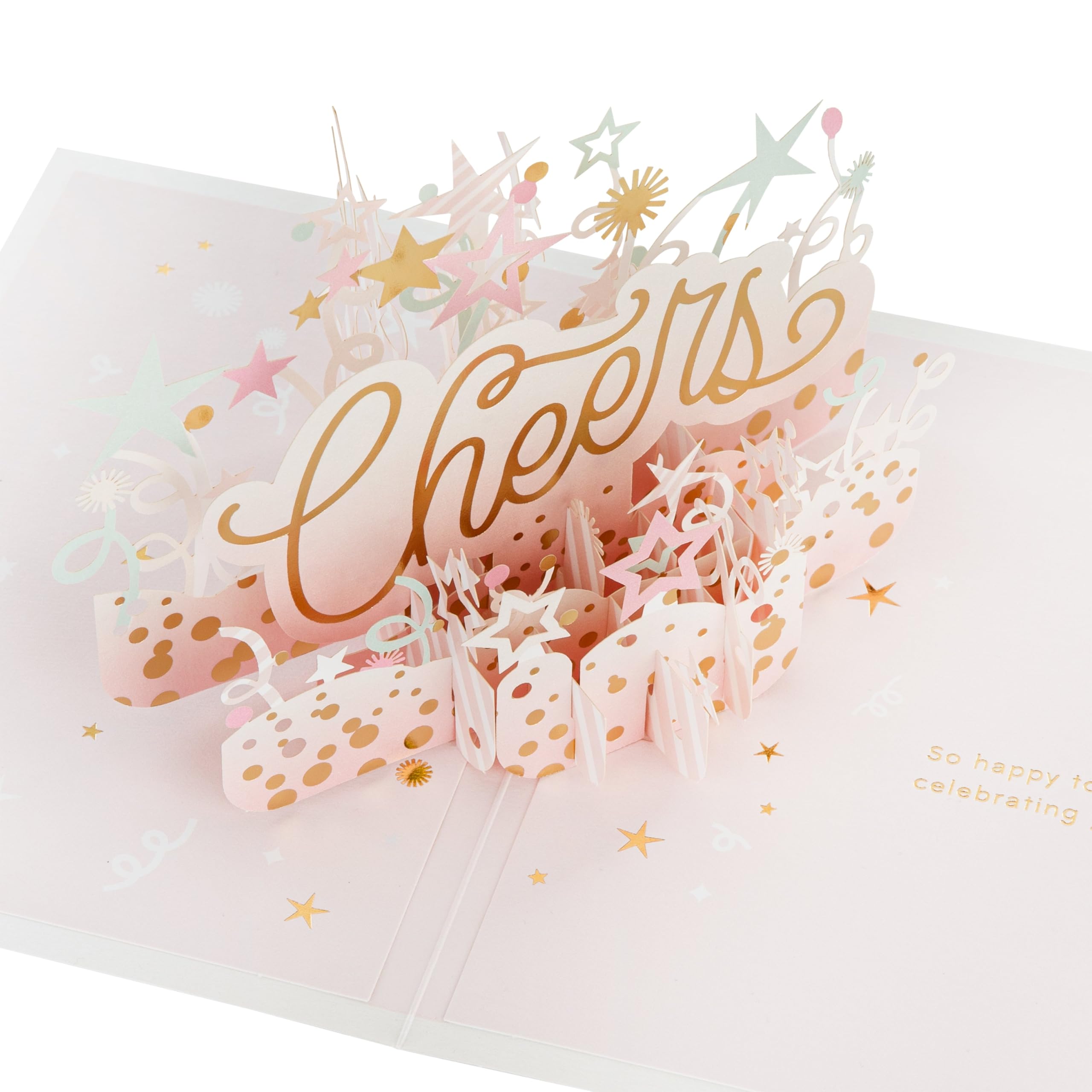 Hallmark 3D & Pop Up Birthday Card, For Her, Stars & Banner Design, Pink, White, Gold