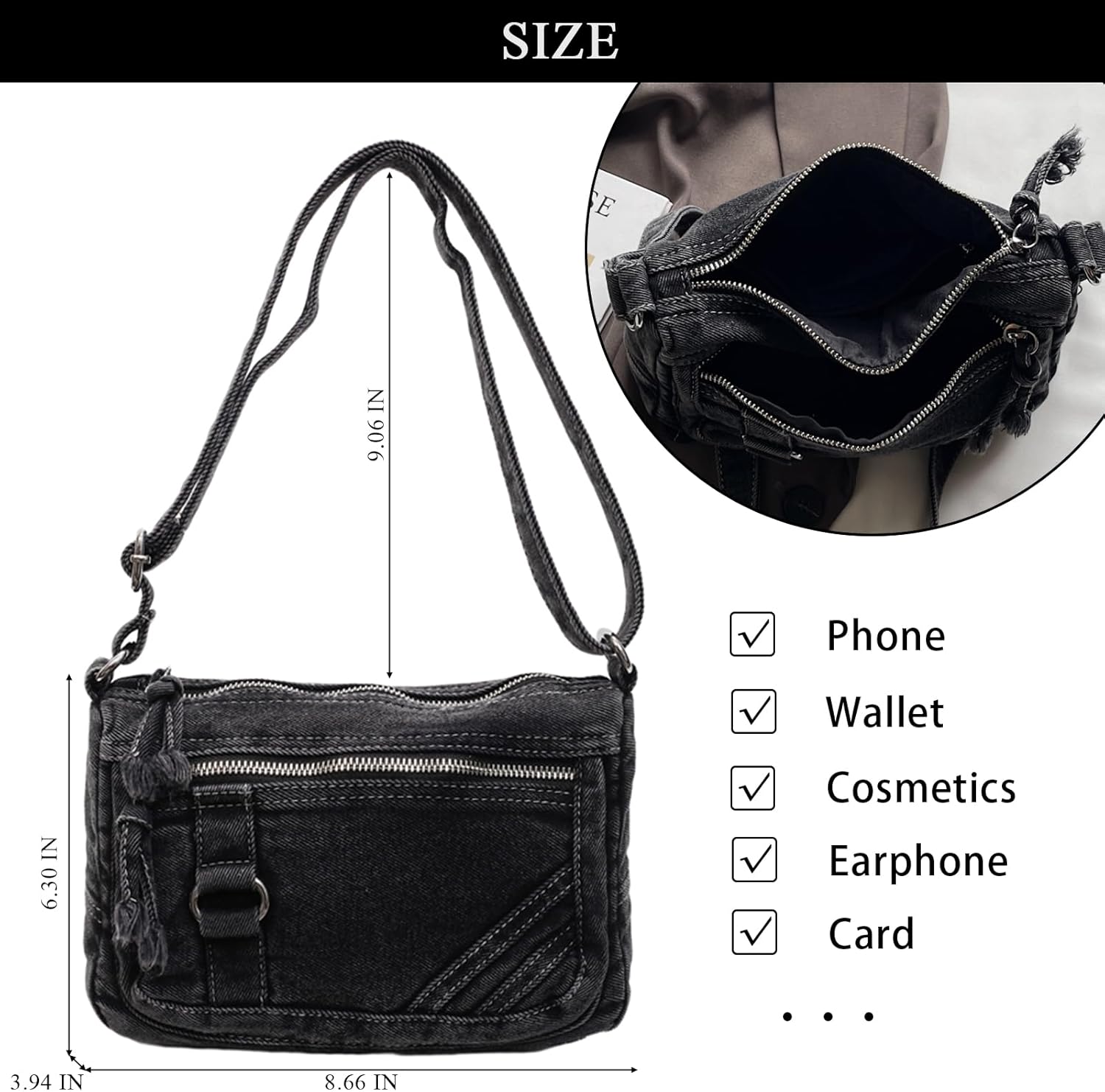 Denim Crossbody Bags for Women Small Jean Purse Casual Denim Shoulder Bag Handbag - Image 4