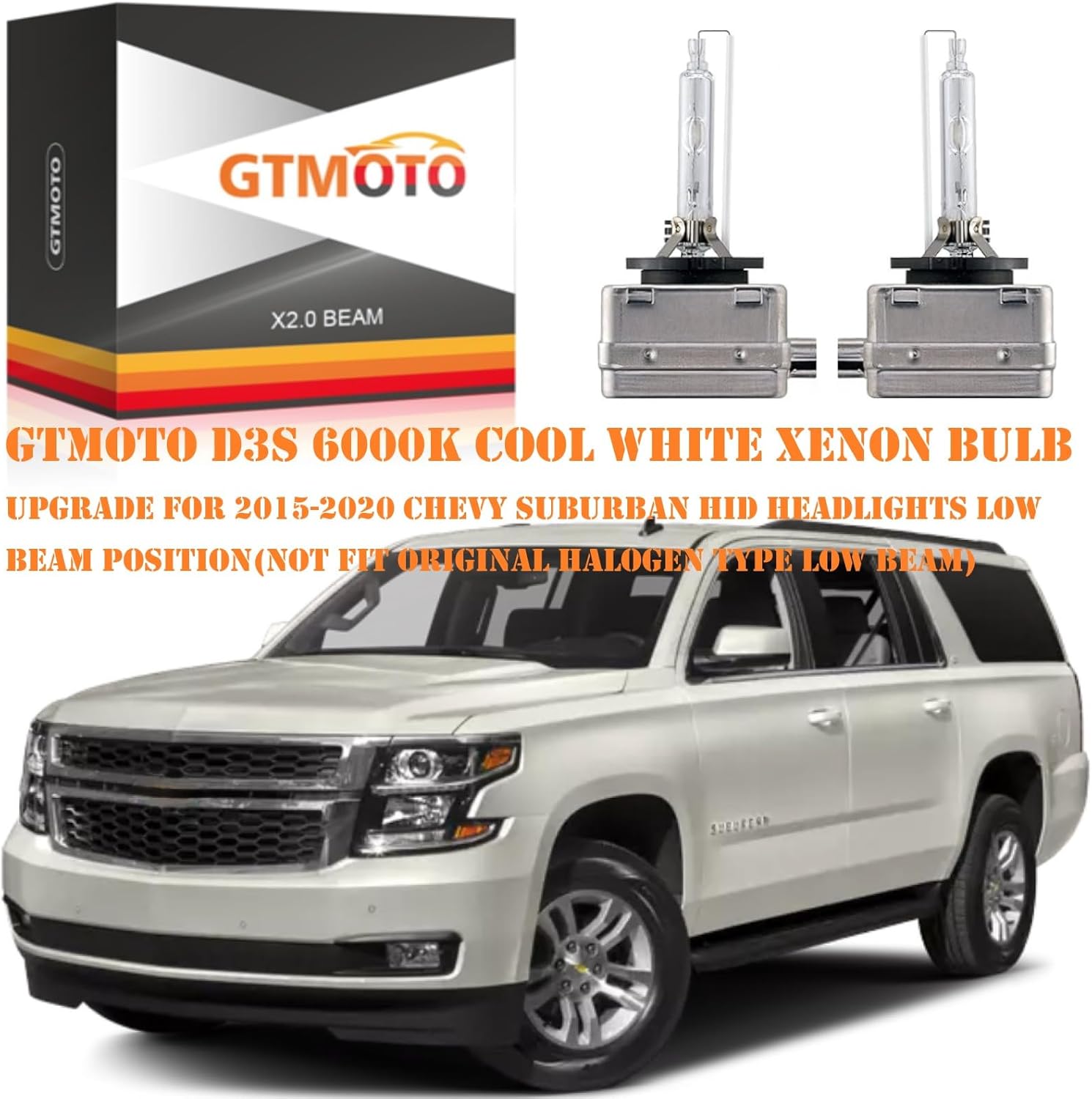 D3S Xenon Bulb for 2015 2016 2017 2018 2019 2020 Chevrolet Chevy Suburban Headlights HID Low Beam, Tahoe LTZ Premier 35W Headlamp OE 13587843 Dipped Light, 6000K Bright White D3SC1 Lamp, 2 Pack