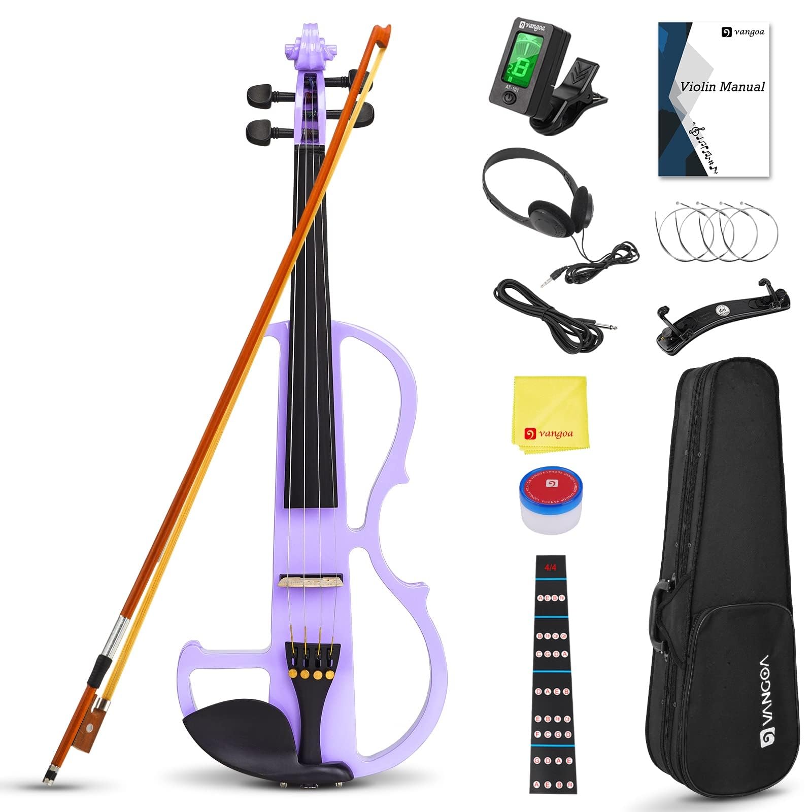 Vangoa Violon Électrique 4/4 Silencieux Taille Réelle pour Débutants Étudiants Adultes Adolescents avec Kit de Démarrage Violet