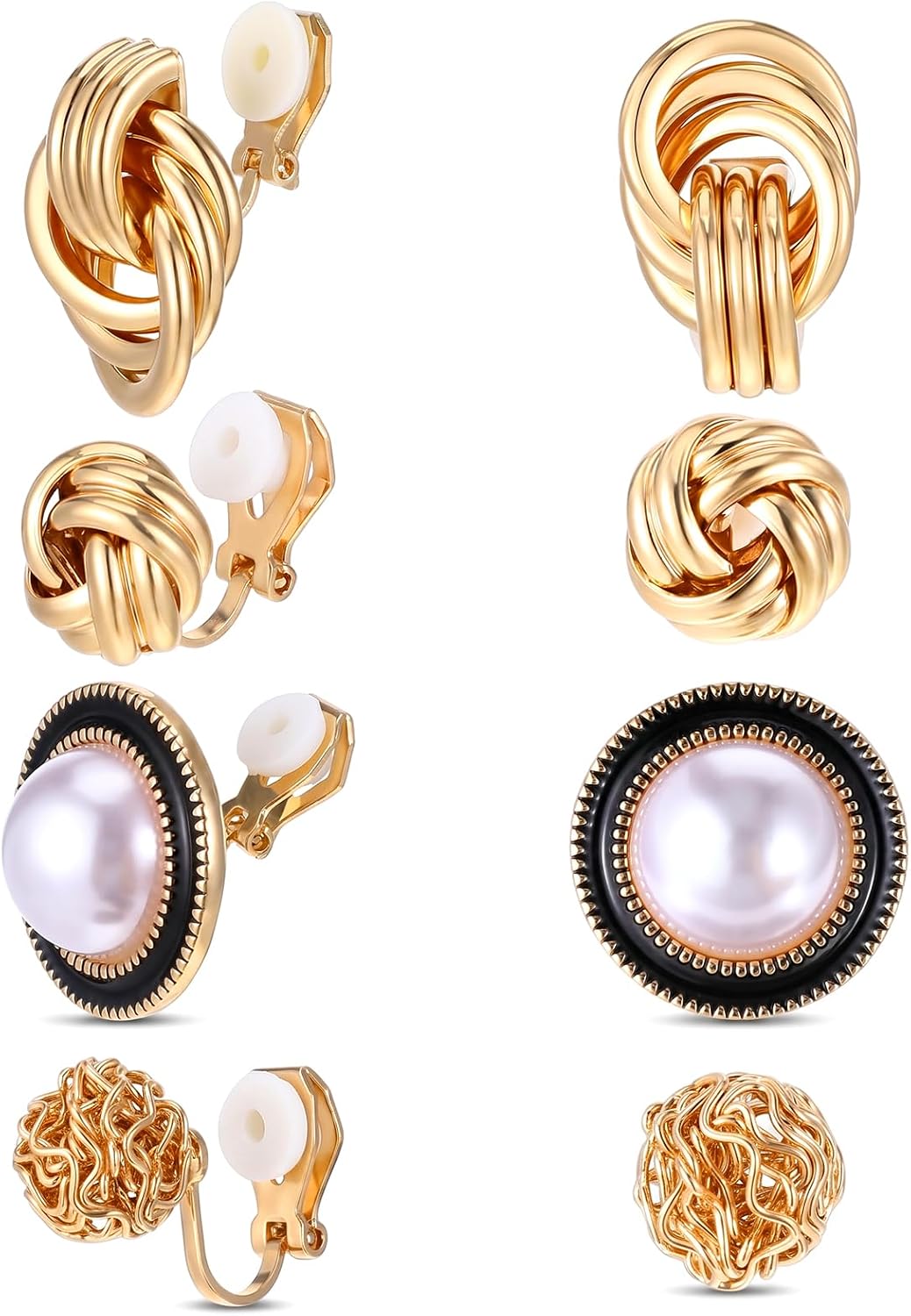 4 Pairs Gold Clip On Earrings Studs, Women's Clip-On Earrings, Non Pierced Ear Clips Fake Ear Piercing for Women