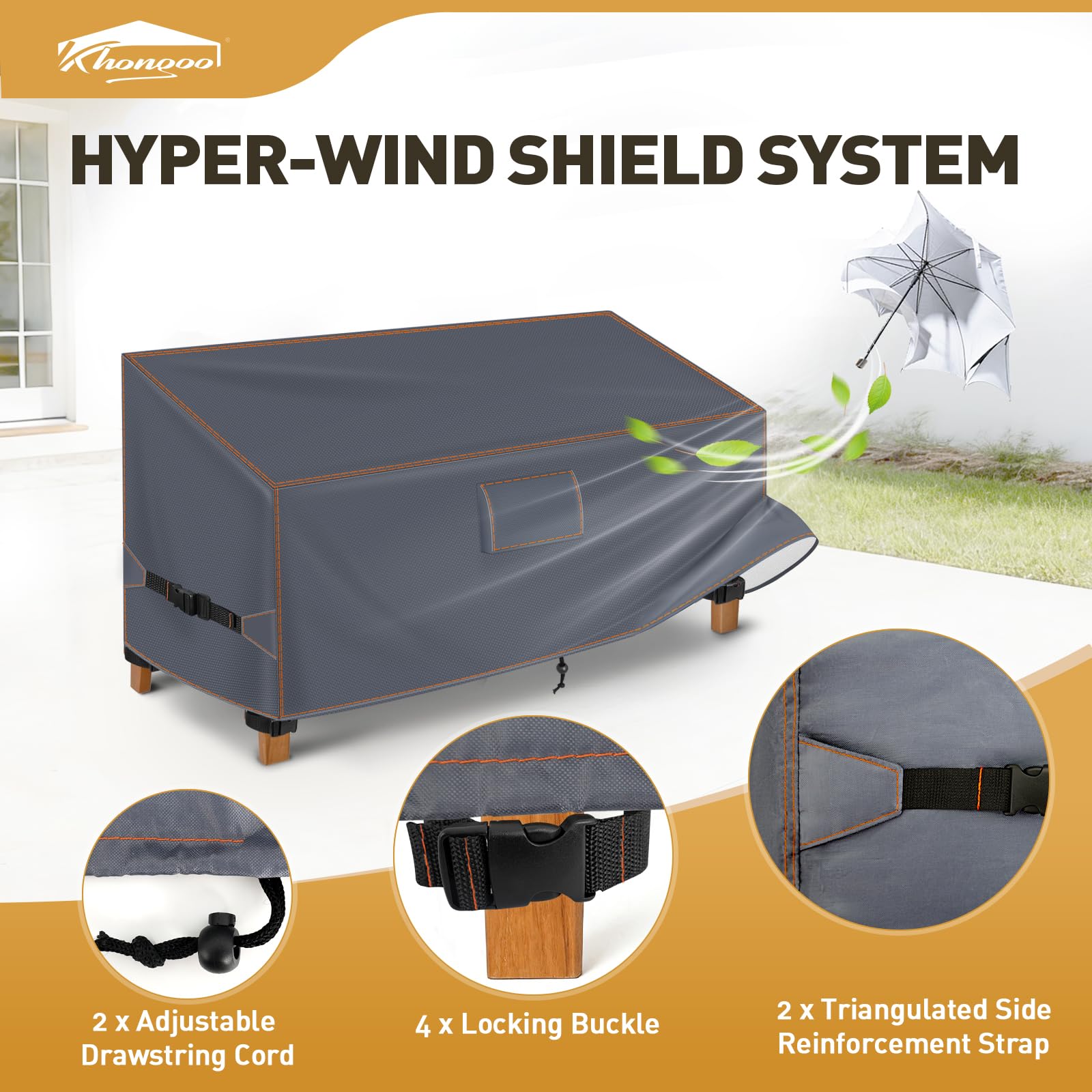 Copertura per Panca da Giardino 2 Posti 133x70x63/86 cm, 420D | Grigio. Adatto per panche. Tessuto Oxford 420D impermeabile, antivento, anti-UV, con prese d'aria e protezione invernale.
