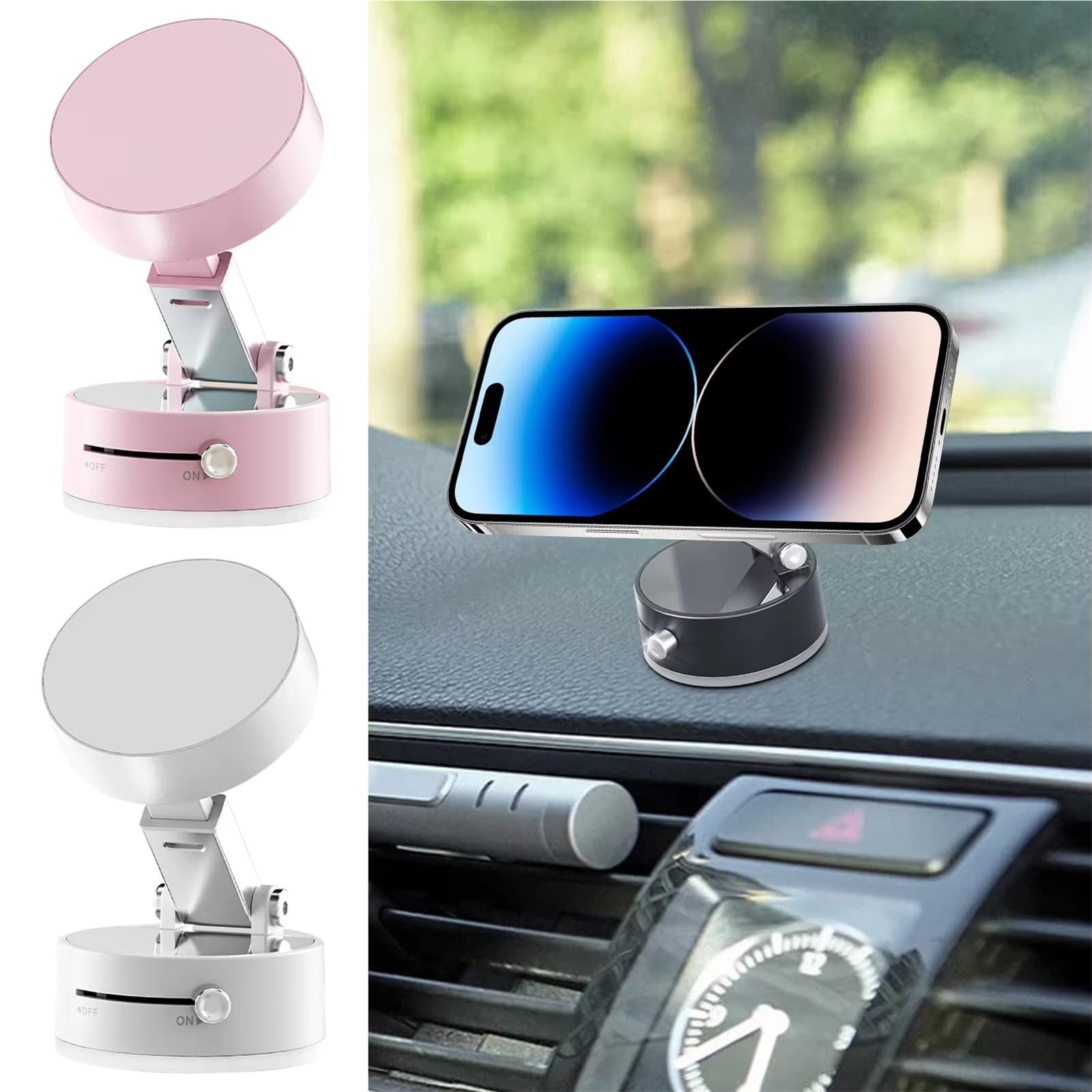 Soporte Magnético Teléfono Coche Ventosa Al Vacío Doble Cara Plegable Magnético Accesorios Interiores Soporte Móvil Coche(White)