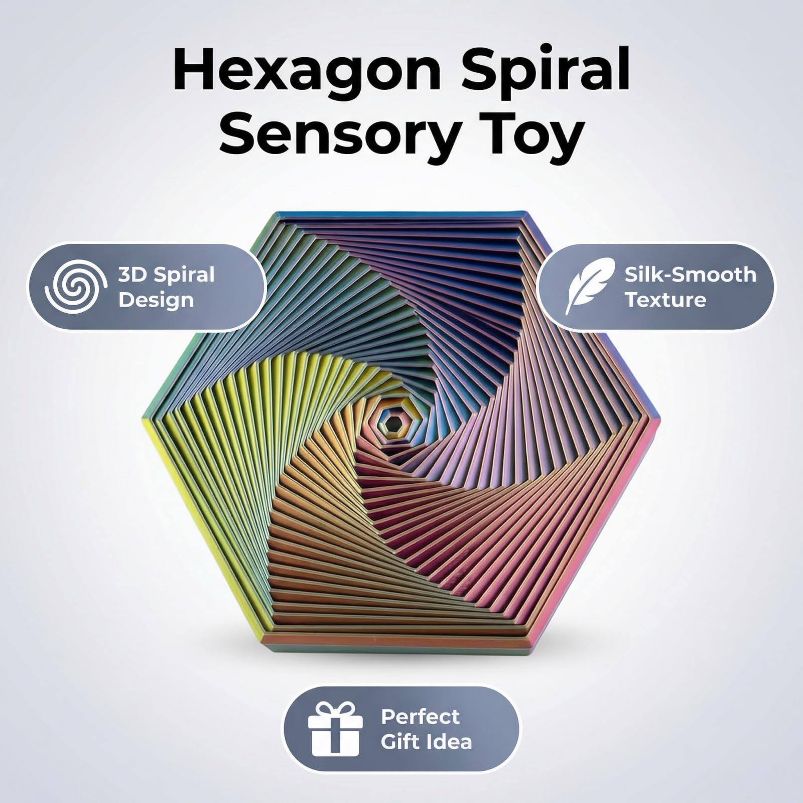 12.5cm/4.9inch 3D Spiral Visual Design Relieve Anxiety Hexagon Spiral Sensory Toy Iridescent Fractal Fidget Toy for Autism Anti Release Rtress Pocket Size Desk Toys for Adults Kids (Red,Blue,Yellow) - Image 3