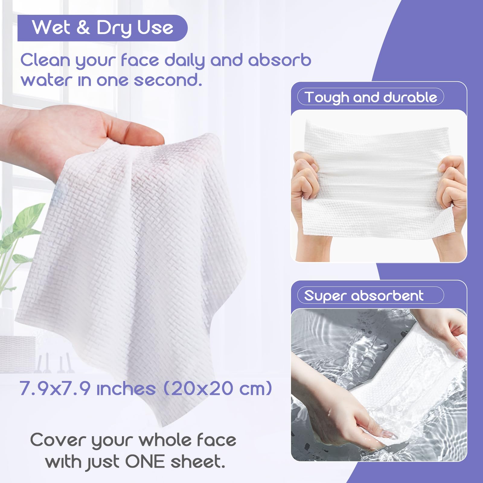 PoeticEHome Disposable Face Towel, Extra Thick Cotton Tissue Facial Cleansing Dry Wipes - Image 2