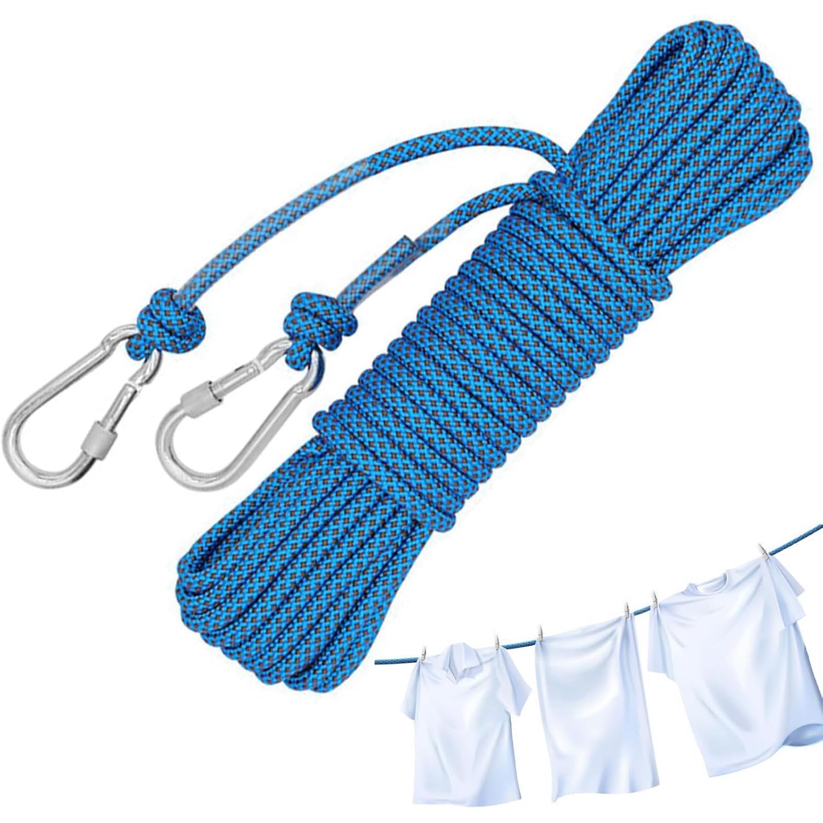 20M Washing Line Rope Outdoor, Heavy Duty Polyester clothes lines for outside, Weather Resistant Multipurpose Outdoor Laundry Line for Garden,Terrace, Balcony (Blue)