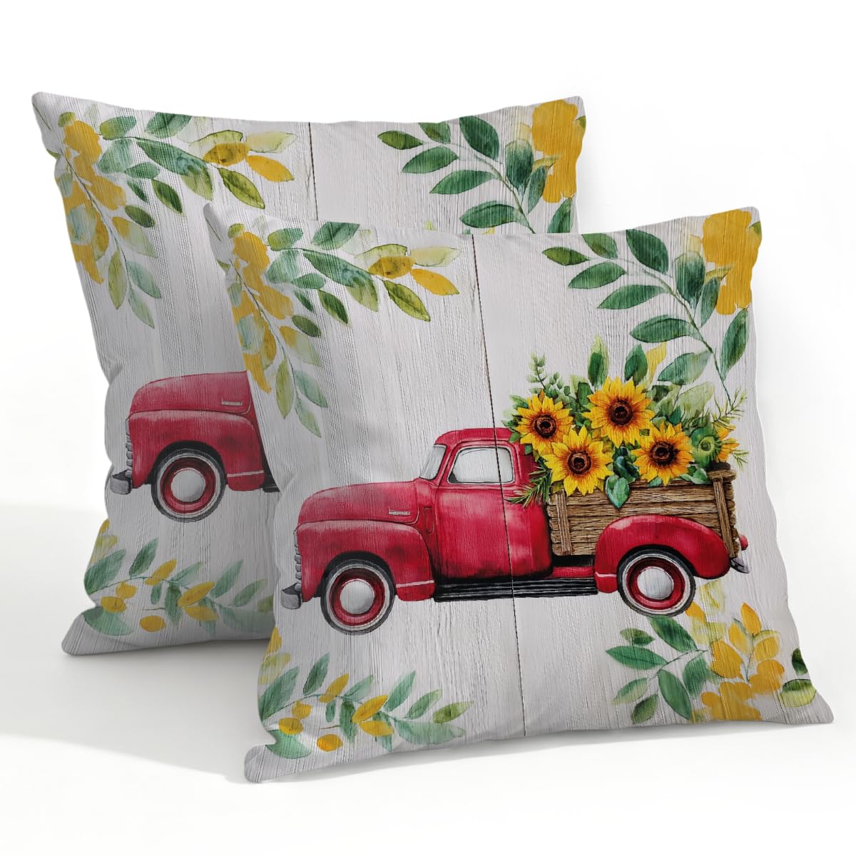 Outdoor Pillow Covers Waterproof Pillowcases 22x22in Set of 2 Vintage Farm Sunflower Truck Decorative Throw Cushion Case for Couch Sofa Garden Patio Furniture