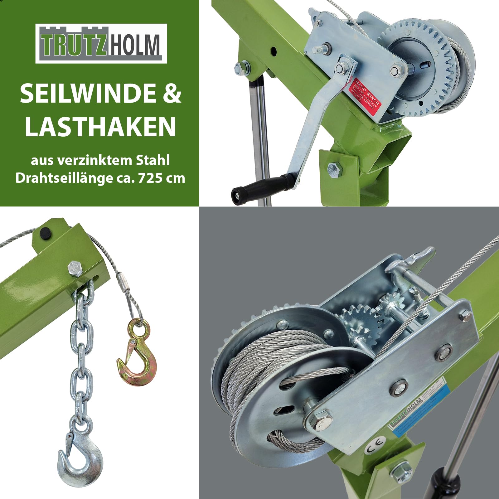 TRUTZHOLM Pickup Kran mit Seilwinde Tragkraft 900 kg hydraulischer Heber 360 Grad drehbar Schwenkkran Hebekran Pritsche Werkstattkran Fahrzeugkran aufschraubbar Hebekran Ladekran
