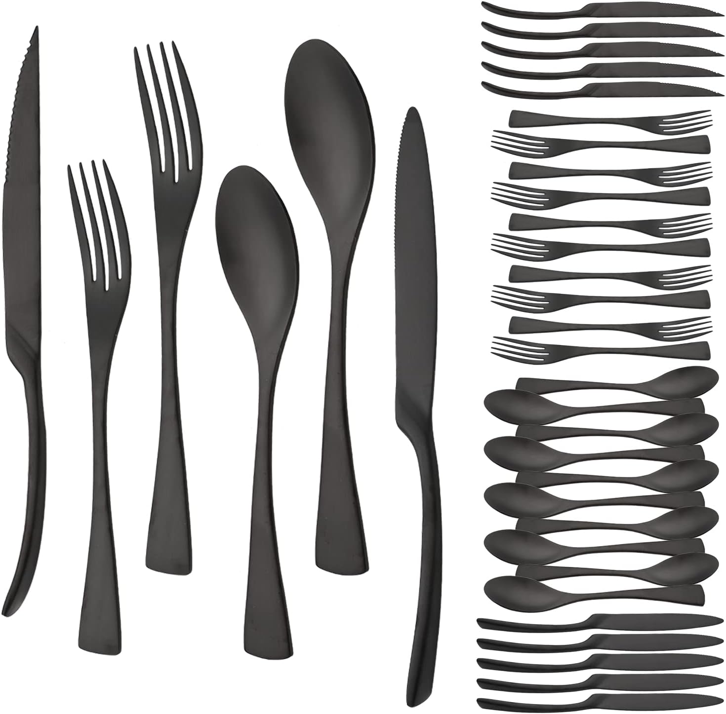 36 Pieces Flatware Set for 6 / Matte Silverware Set / 304 Stainless Steel Cutlery Set with Steak Knife/Tableware Eating Utensils for Home Hotel Restaurant/Dishwasher Safe/Brushed Black