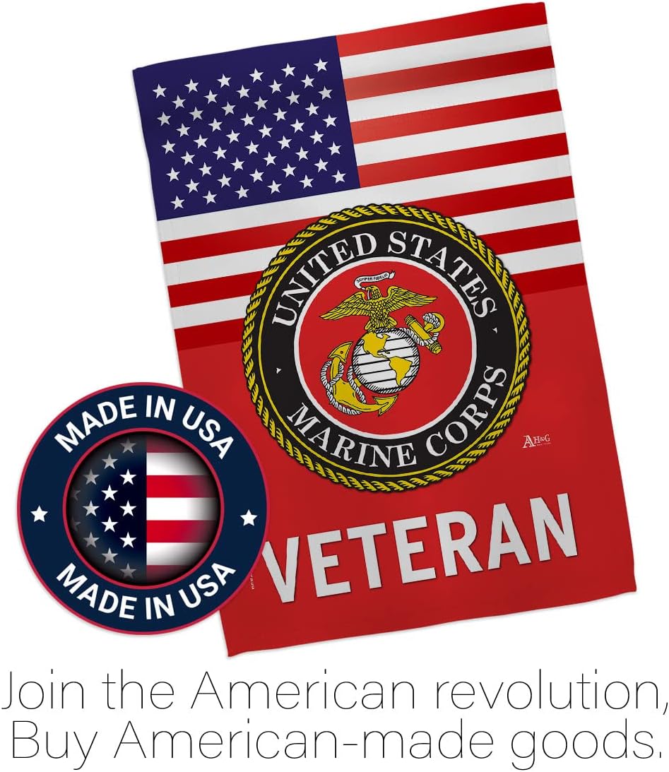 US Marine Corps Veteran House Flag - Dowel Set Armed Forces USMC Semper Fi United State American Military Retire Official - Decoration Banner Small Garden Yard Gift Double-Sided Made in USA 28 X 40