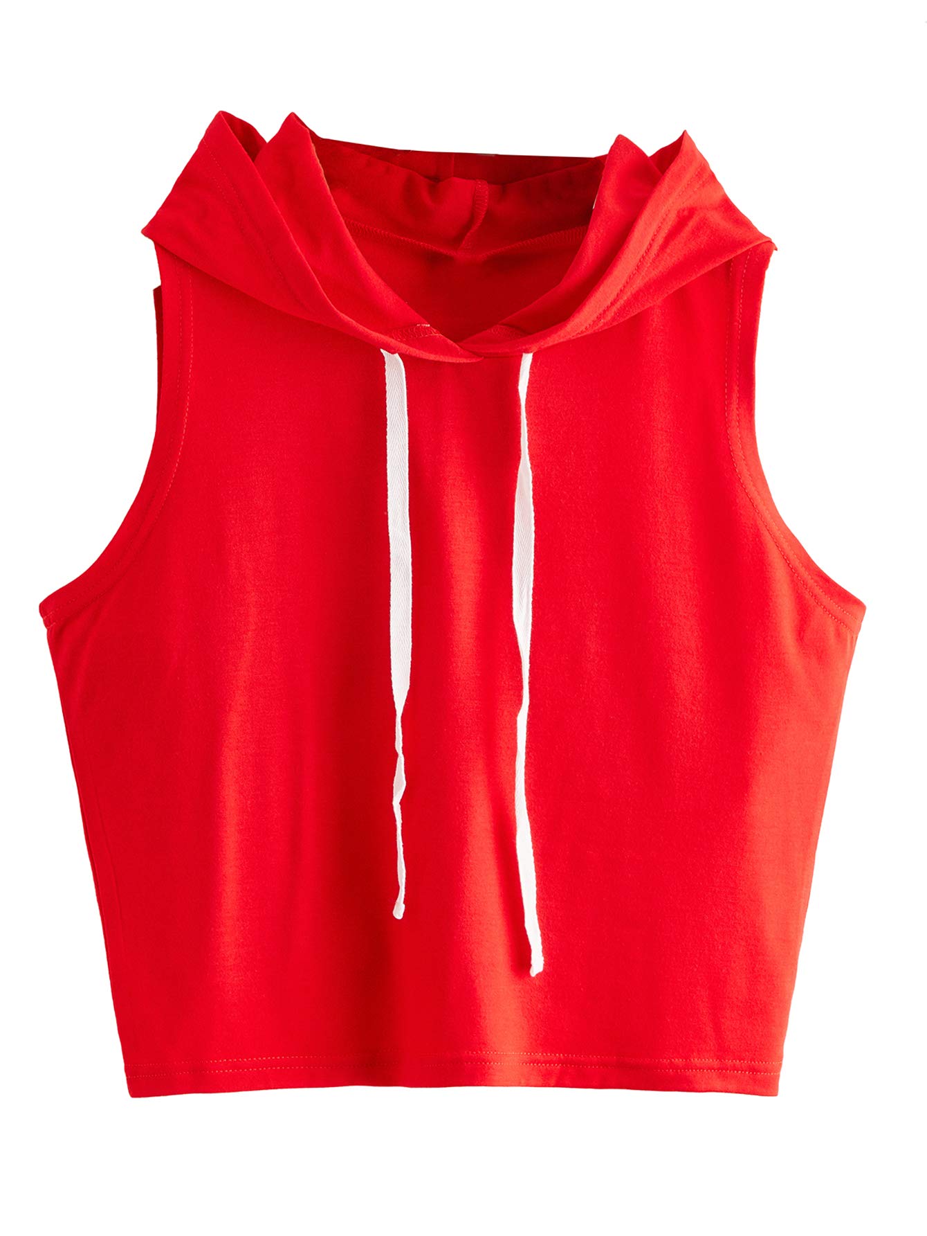 SweatyRocks Women's Summer Sleeveless Hooded Crop Tank Top T-Shirt Orange Red M