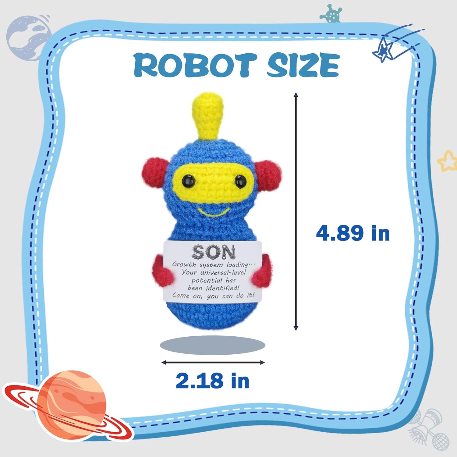 Easter Son's Birthday Gift Handmade Crochet Robot Desk Decoration, Mini Positive Easter Basket Stuffer from Father/Dad/Mother/Mom, Graduation Gift for Boy/Teen/Stepson, Spring Decor