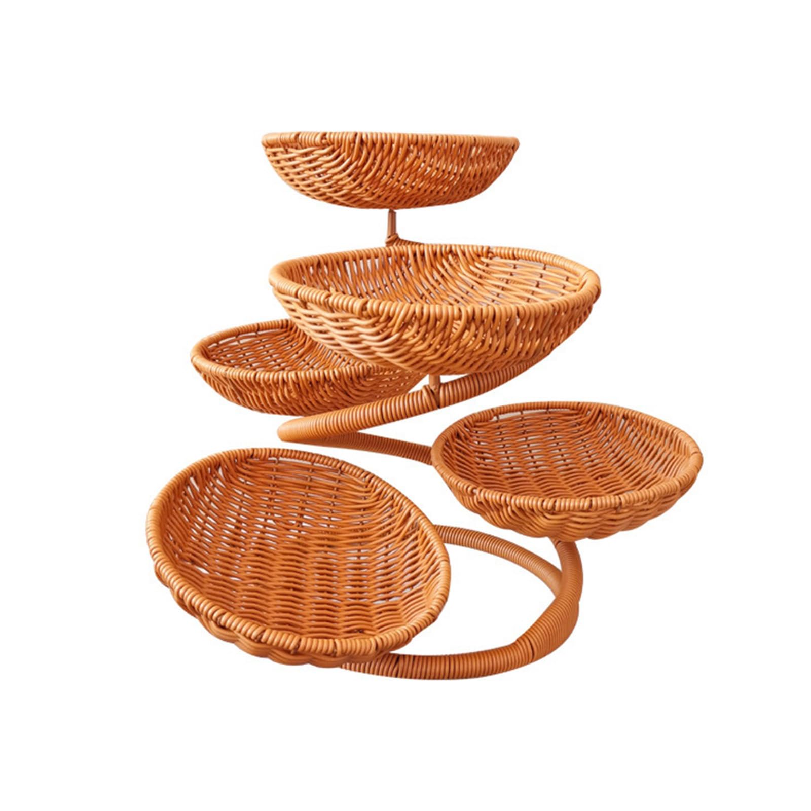 MICFENY Detachable Bread And Snacks Holder Decorative Multi Layer Fruit Holder Rattan Styles Basket for Table Display