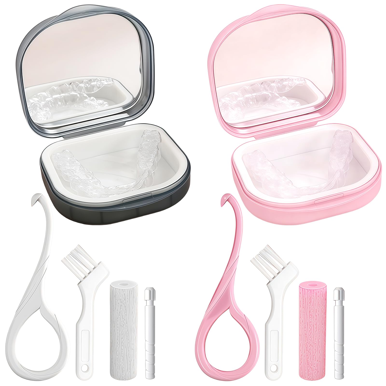 2er Set Zahnschienenbox Aligner-Box mit Entferner-Kit Chewies Reinigungsbürste für Invisalign Retainer Prothese Mundschutz Zubehör