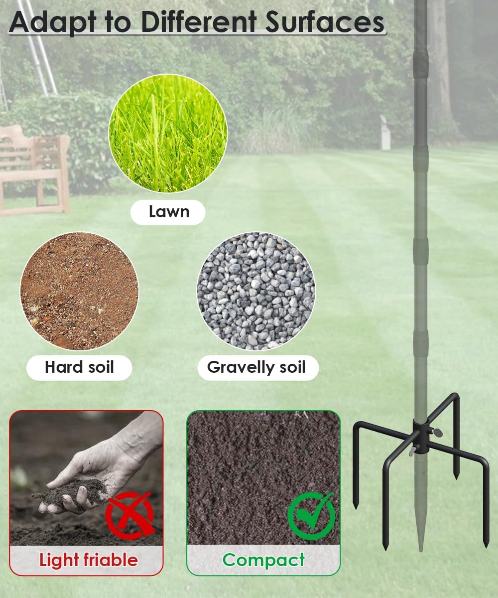 Mocomax Pole Stabilizer Stand Base Applies to 0.74" to 1.06" Shepherds Hook, Outdoor Bird Feeder Pole Stabilizer Support with 4 Prongs, Metal Holder Base for Birdhouse, Flagpole, Umbrellas, Black