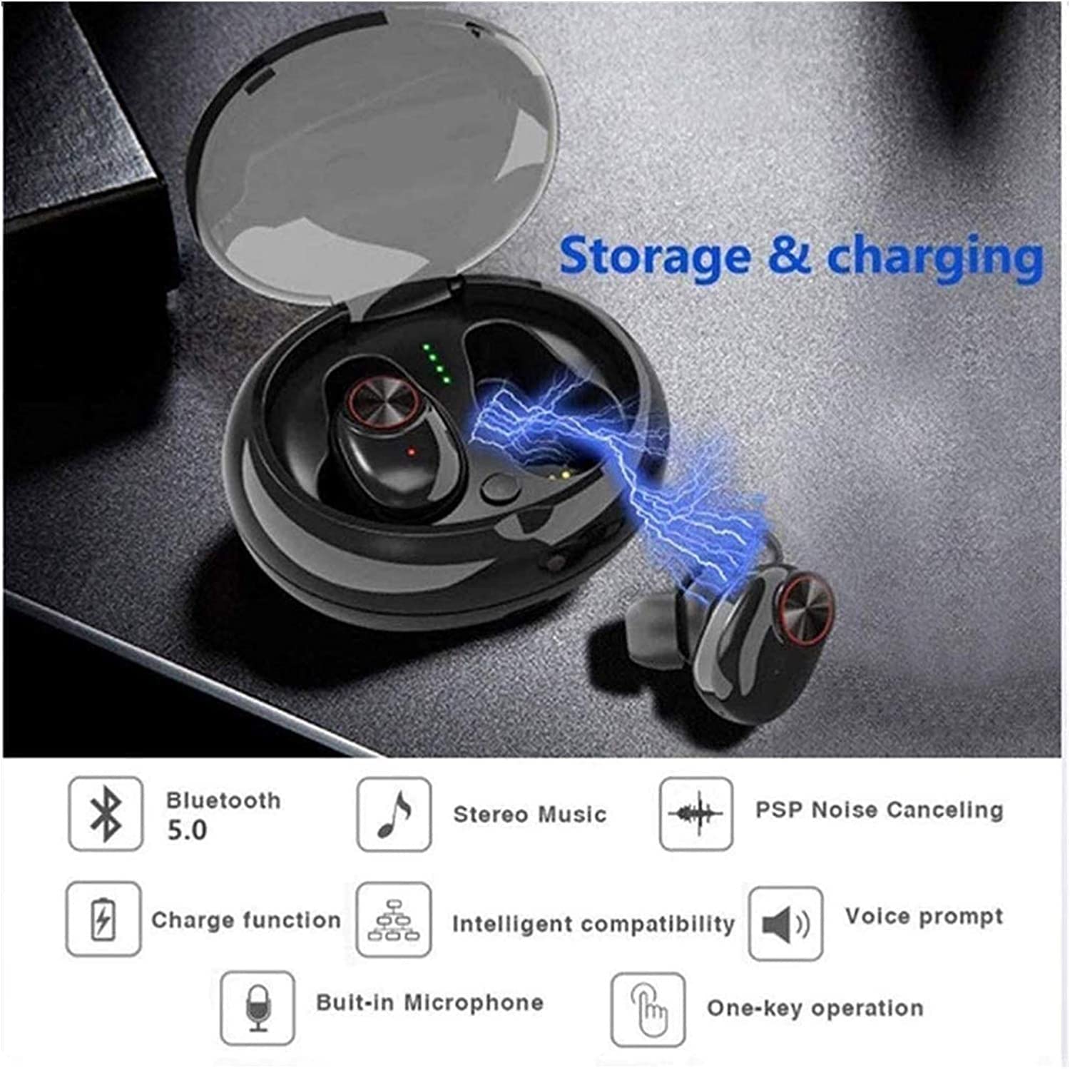 ARTSZY Auricolari wireless auricolari Bluetooth in orecchio con microfono CVC6.0 Aurberi cancellanti del rumore Bluetooth 5.0 cuffie sfoggiano bassi profondi/impermeabili/3-5H Playtime/Touch Control B
