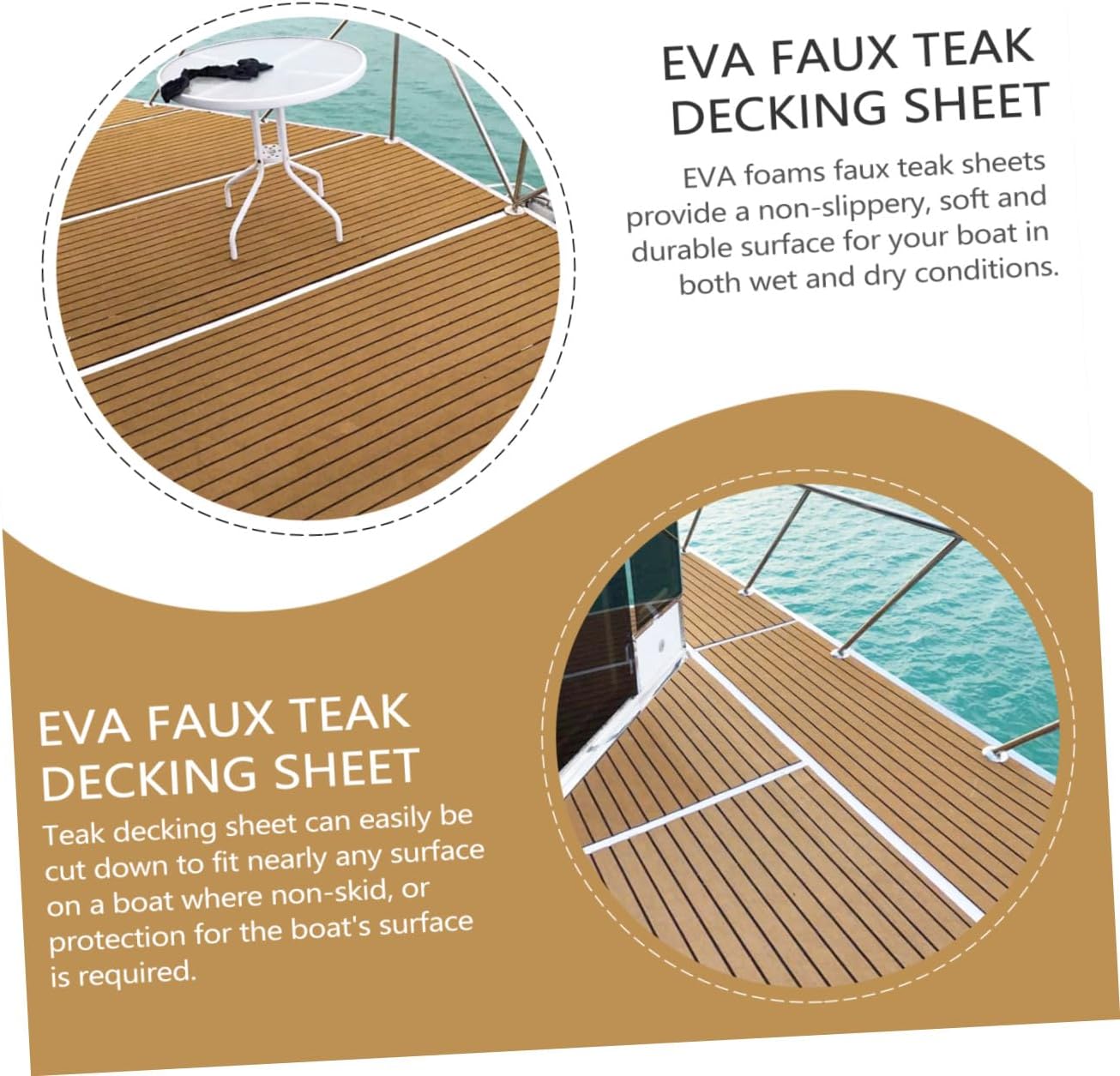 1Roll Eva Faux Decking Sheet Non Slip Mat for Boats Self Adhesive Yacht Flooring Pad Heat Absorbent Easy to Cut Stain Resistant