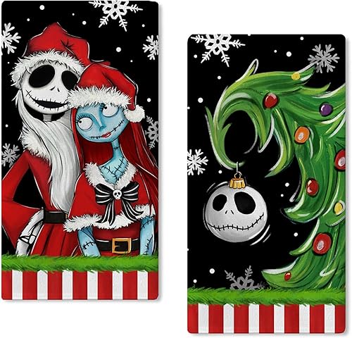 Seliem Juego de 2 paños de cocina Christmas Jack Skellington Sally de Ni GHT m are BE.Fore - Toallas de mano con diseño de calavera de árbol de