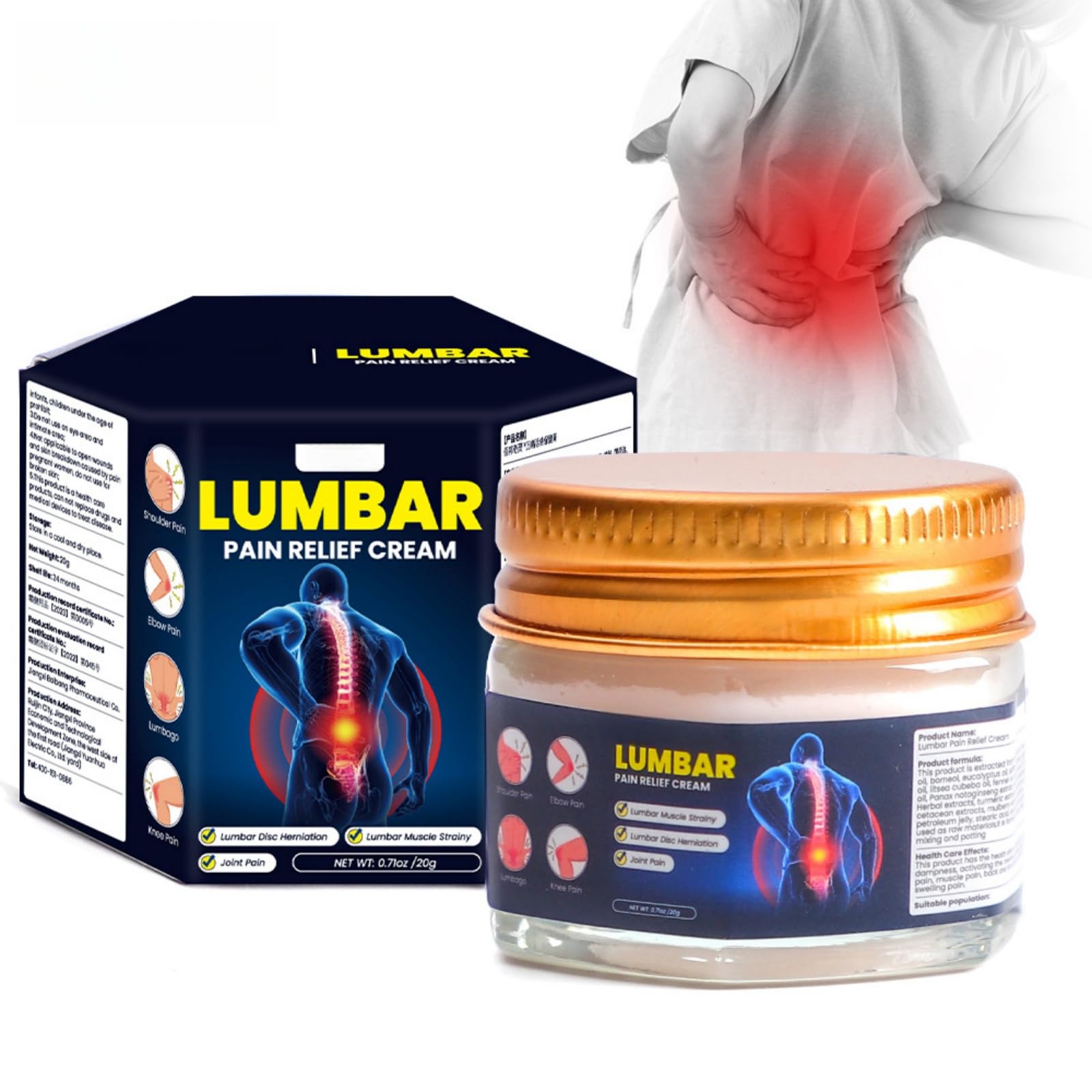 Lumbar Pain Relief Cream - 20g Soothing Ointment for Lumbar Strain and Muscle Fatigue, Effectively Alleviates Discomfort in Shoulders, Neck, Lumbar Region, Joints, and Sciatic Areas
