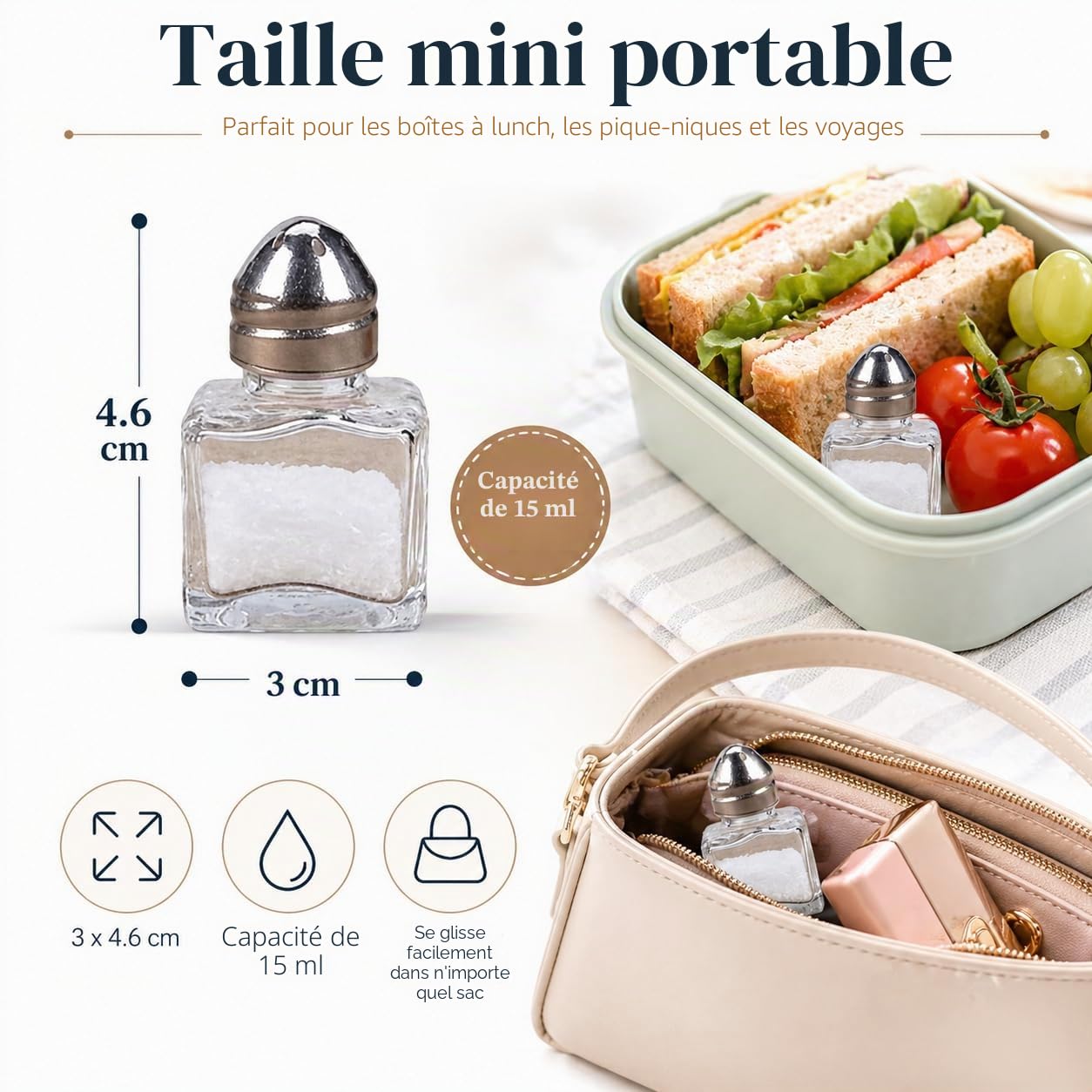 Lot de 30 mini salières et poivrières | Ensemble de moulins à poivre et sel portables | Salière et poivrière compactes pour voyage et utilisation à la maison