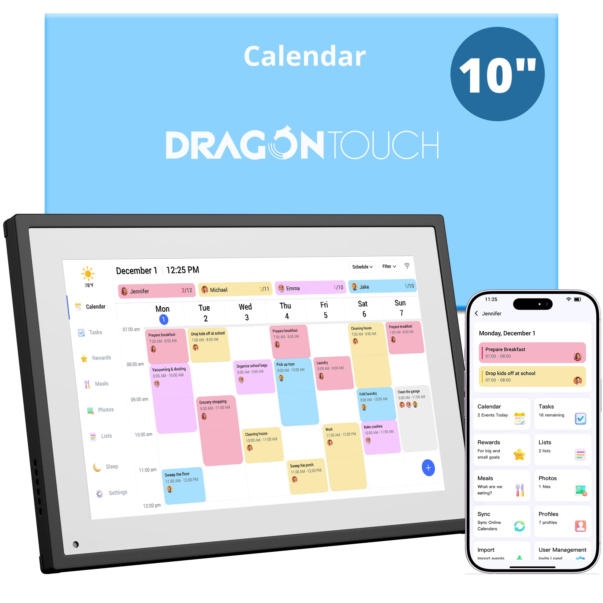 Dragon Touch 10 1 inch Digital Calendar Chore Chart Interactive Touchscreen Smart Family Planner Hearth Display Desk Digital