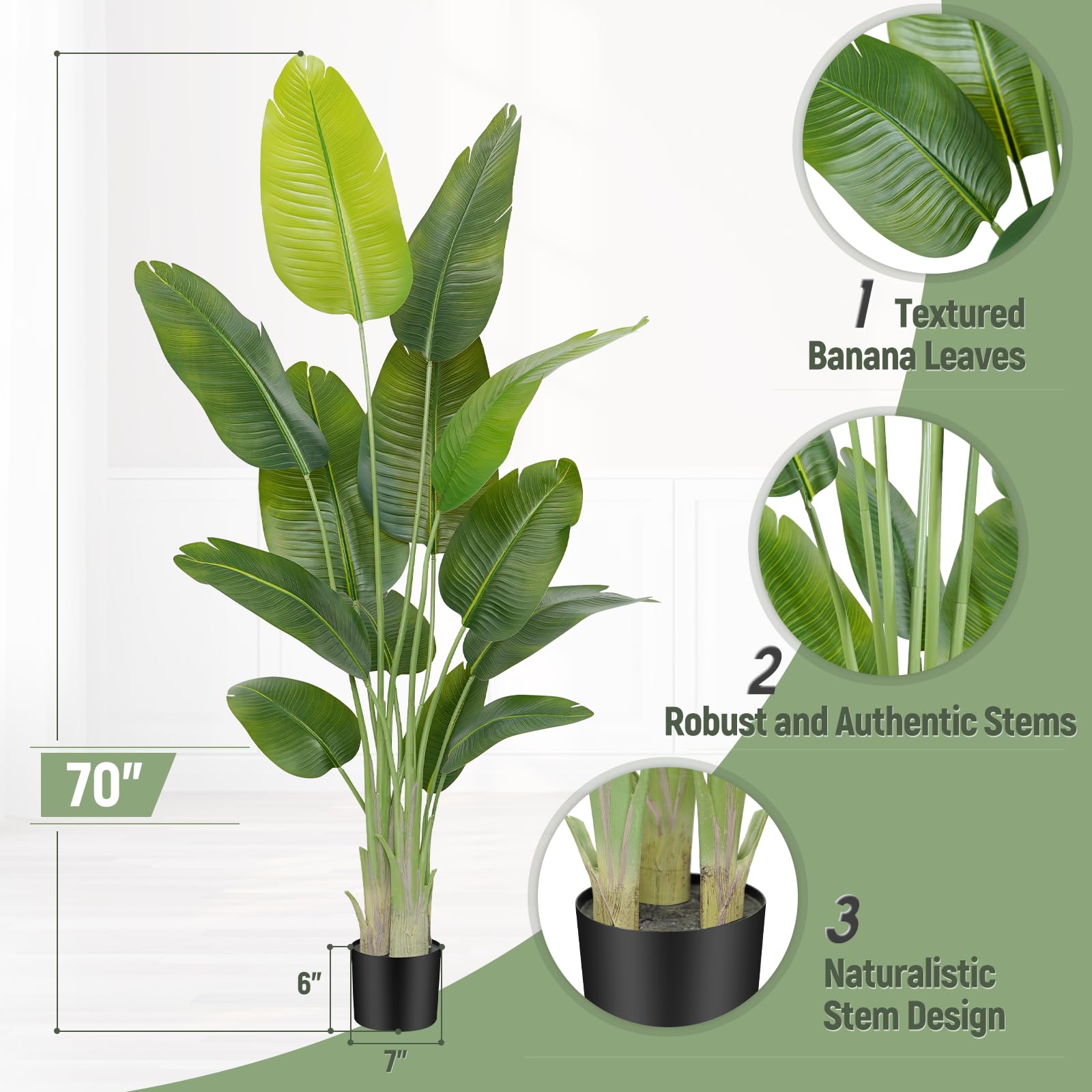 Plante Artificielle Oiseau de Paradis 180 cm Haute, Grande Plante Artificielle Interieur, Bananier Artificiel avec 13 Feuilles, Arbre Artificiel Intérieur ou Extérieur Salon Bureau Jardin Dec