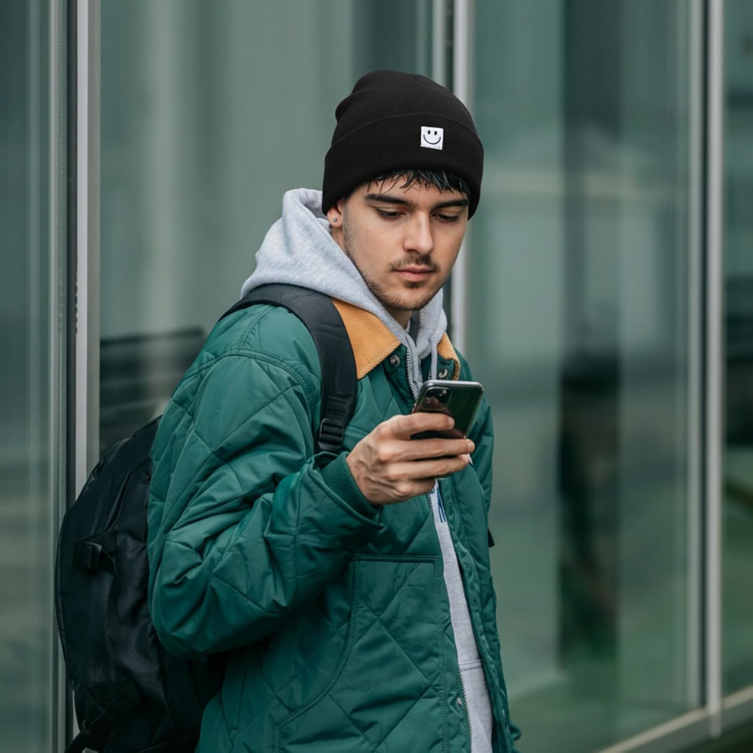 Knit Beanie Hat with Smile Face for Men Women Winter Warm Soft Slouchy Skull Cap - Image 3