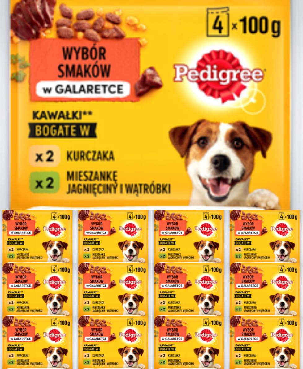 PEDIGREE Pouch Chicken & Lamb in Jelly - Wet Food for Adult Dogs - 13 multipacks of 4x100g Bags