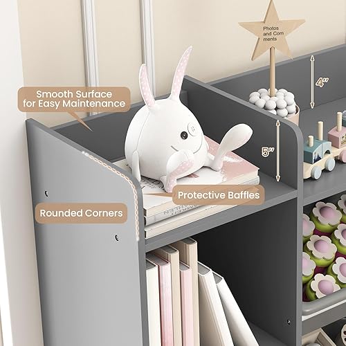 Miniatura 6 de HONEY JOY Organizador de almacenamiento de juguetes para niños, armario de almacenamiento de piso de madera con 8 contenedores extraíbles, estante