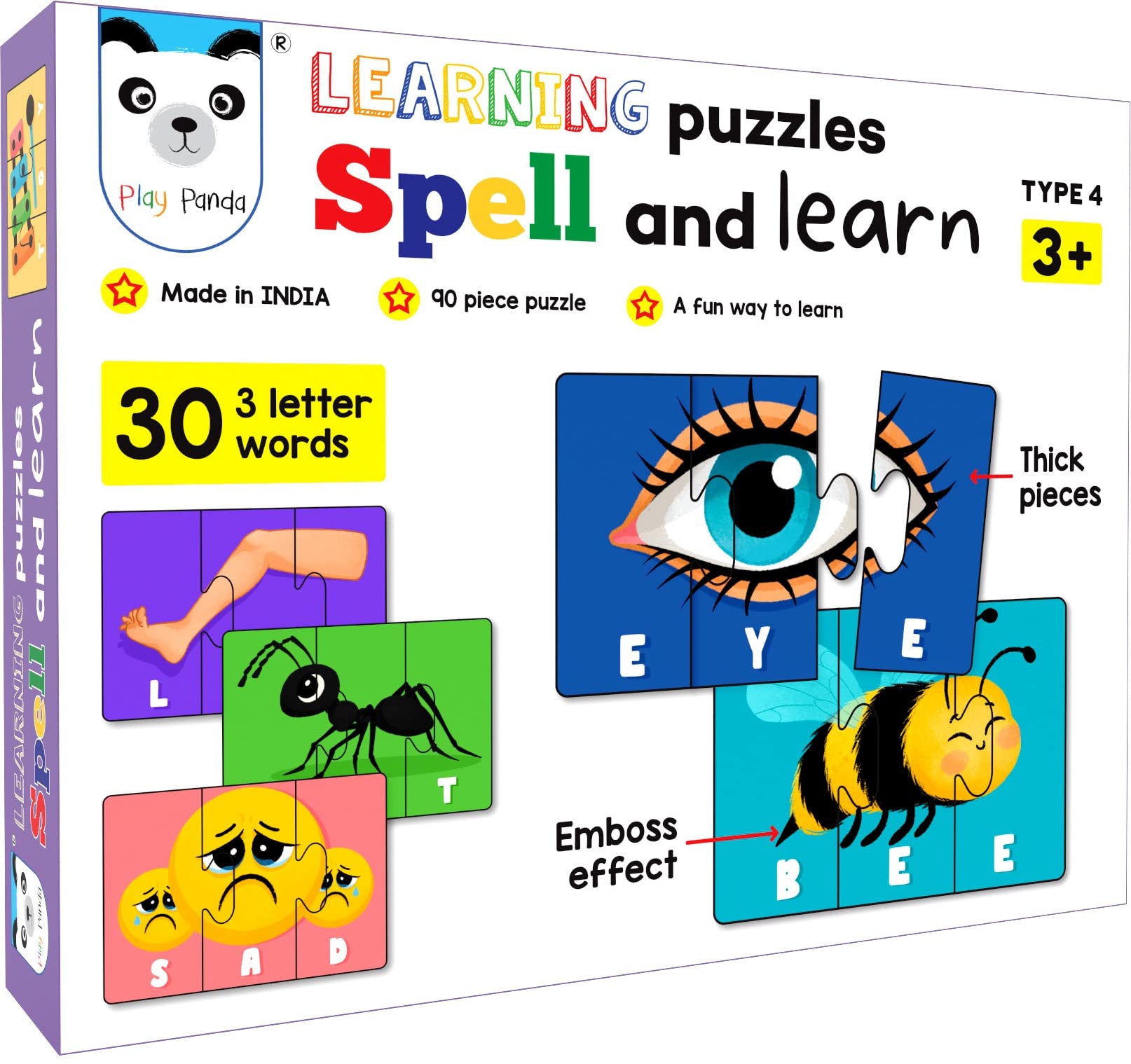 Play Panda Spell & Learn Type 4 – 90 Piece Spelling Puzzle - Learn to Spell 30 Three Letter Words - Beautiful Colourful Pictures (Age 3+) (B09X1ZY3ZC) Amazon Price History, Amazon Price Tracker